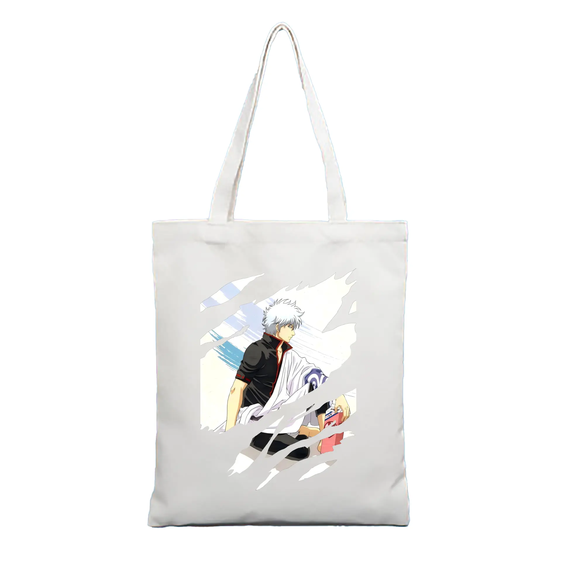 銀魂 グッズ 坂田 銀時 - 縦型キャンバス手提げバッグ（トートバッグ） ・ キャンバス素材 ・ ショッピング用 ・ 軽量 丈夫 お手入れ簡単