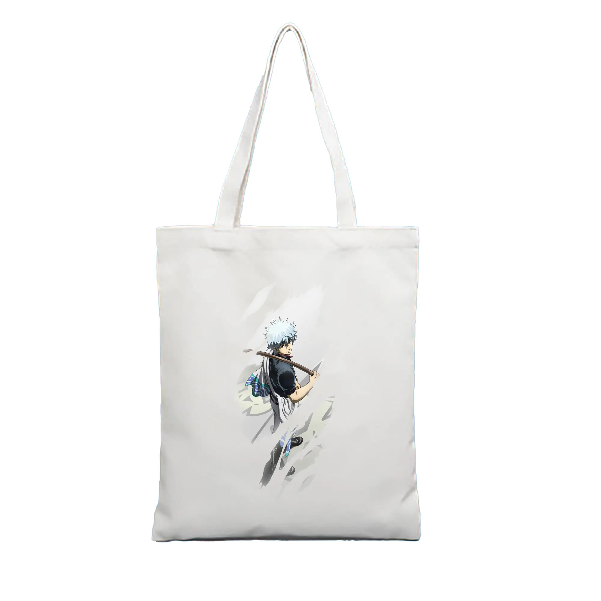 銀魂 グッズ 坂田 銀時 - 縦型キャンバス手提げバッグ（トートバッグ） ・ キャンバス素材 ・ ショッピング用 ・ 軽量 丈夫 お手入れ簡単