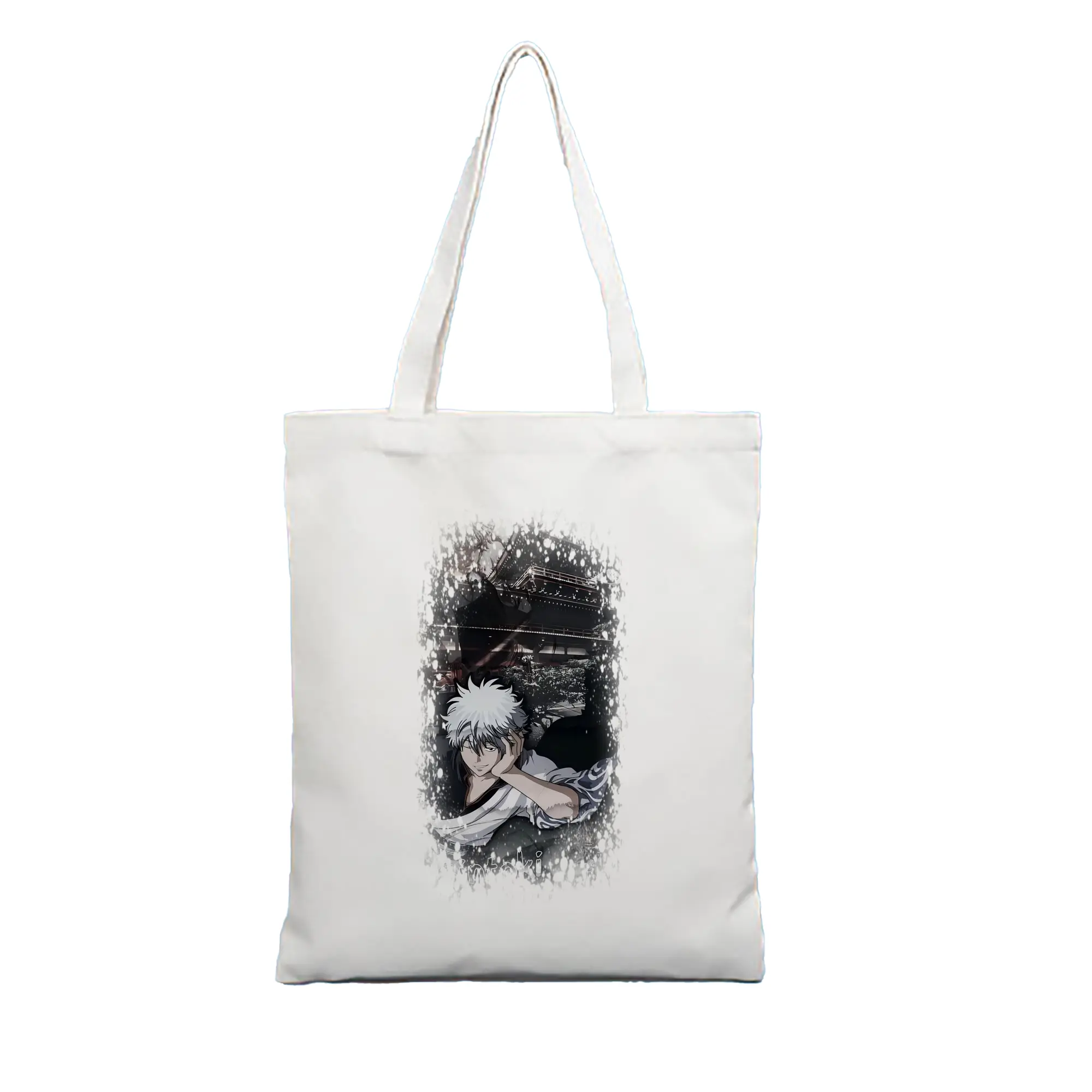 銀魂 グッズ 坂田 銀時 - 縦型キャンバス手提げバッグ（トートバッグ） ・ キャンバス素材 ・ ショッピング用 ・ 軽量 丈夫 お手入れ簡単