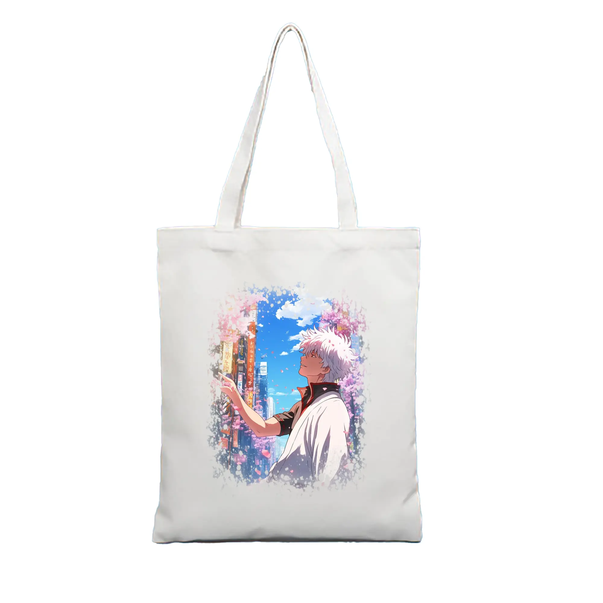 銀魂 グッズ 坂田 銀時 - 縦型キャンバス手提げバッグ（トートバッグ） ・ キャンバス素材 ・ ショッピング用 ・ 軽量 丈夫 お手入れ簡単