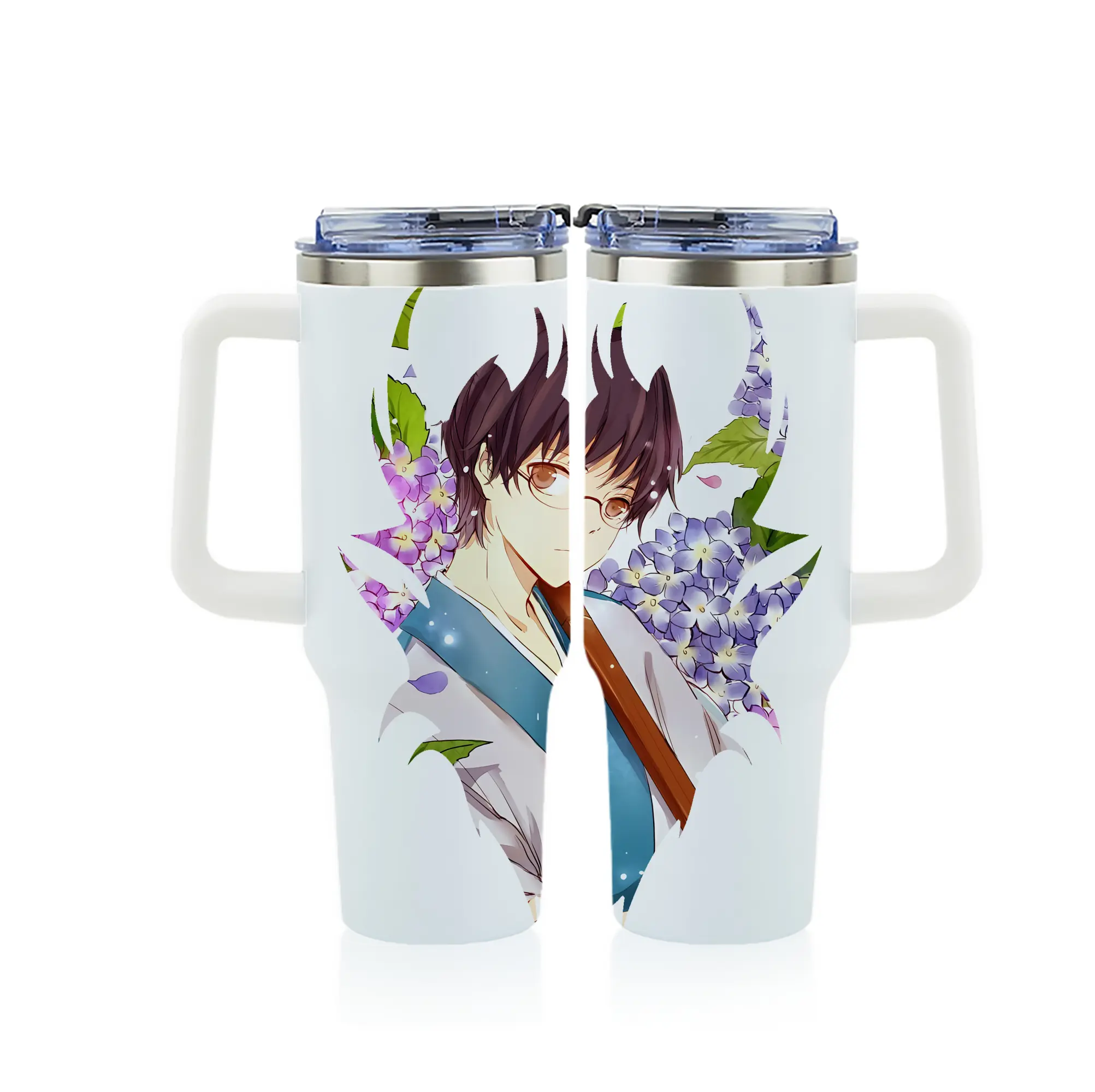 銀魂 グッズ 志村 新八 - 1200mL フルプリント車用タンブラー ・ 304ステンレス 内側 ・ 201ステンレス 外側 ・ 保温 保冷 ・ 通勤 ドライブ アウトドア用