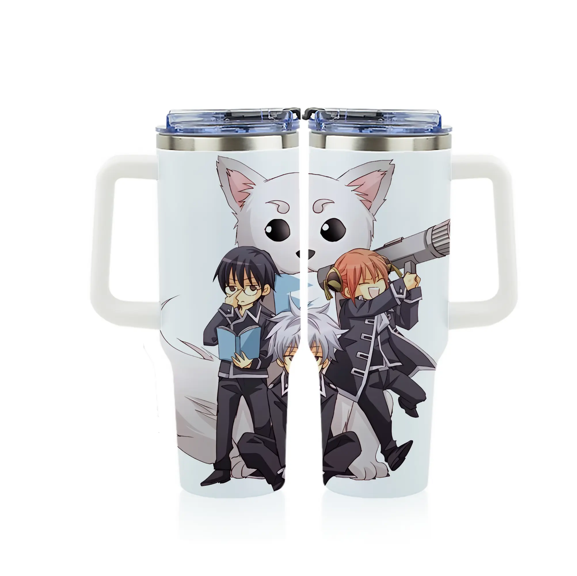 銀魂 グッズ 志村 新八 - 1200mL フルプリント車用タンブラー ・ 304ステンレス 内側 ・ 201ステンレス 外側 ・ 保温 保冷 ・ 通勤 ドライブ アウトドア用