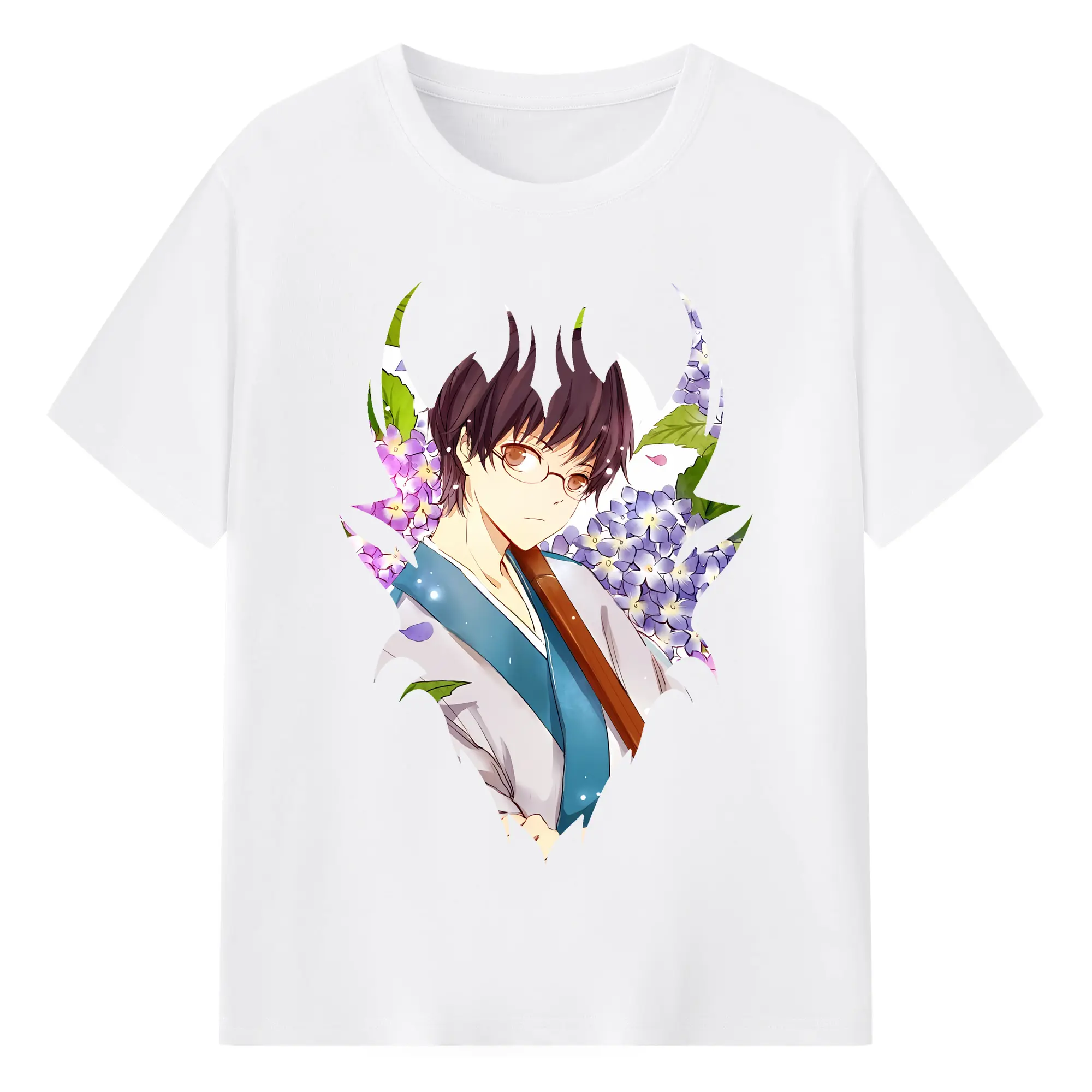 銀魂 グッズ 志村 新八 - 綿100％ 半袖Tシャツ ・ フロントプリント ・ 快適 通気性 ・ 日常使い 散歩 スポーツ用