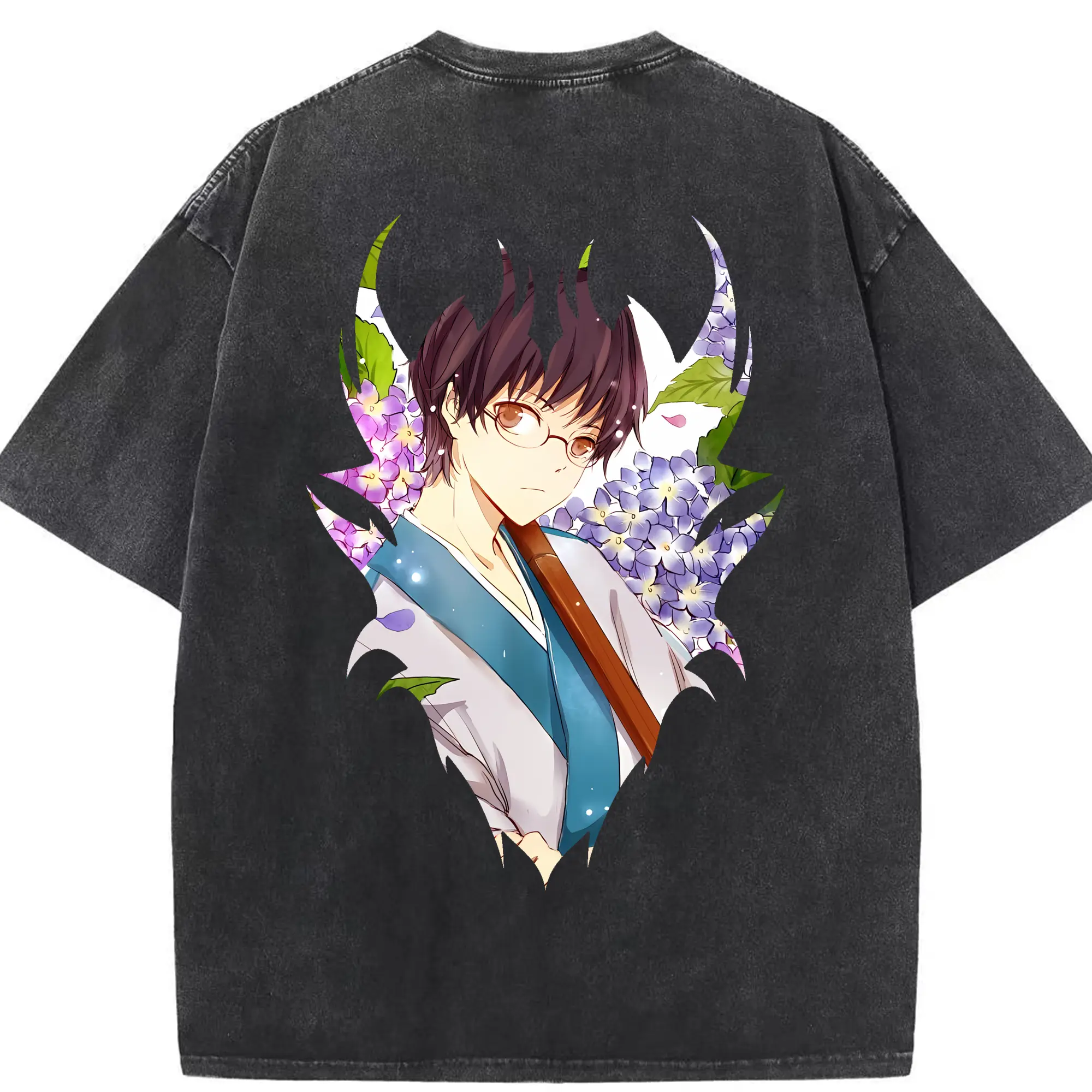 銀魂 グッズ 志村 新八 - 綿100％ ヴィンテージ風 半袖Tシャツ ・ 背面プリント ・ 柔らか肌触り ・ 通気性 快適 ・ スポーツ カジュアル 外出用