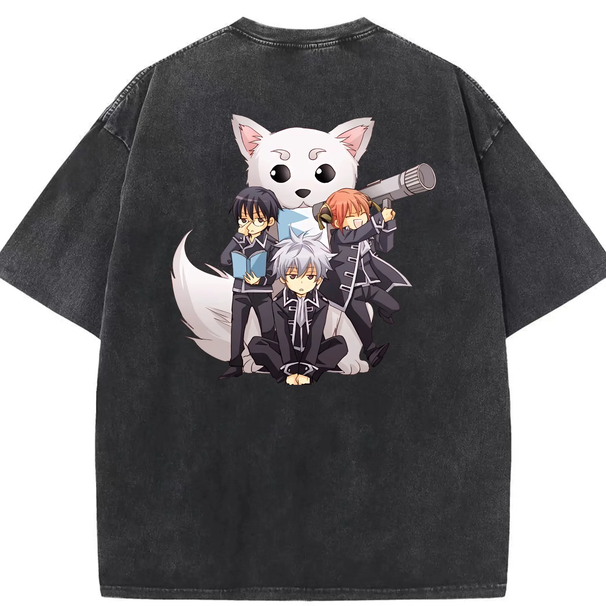 銀魂 グッズ 志村 新八 - 綿100％ ヴィンテージ風 半袖Tシャツ ・ 背面プリント ・ 柔らか肌触り ・ 通気性 快適 ・ スポーツ カジュアル 外出用