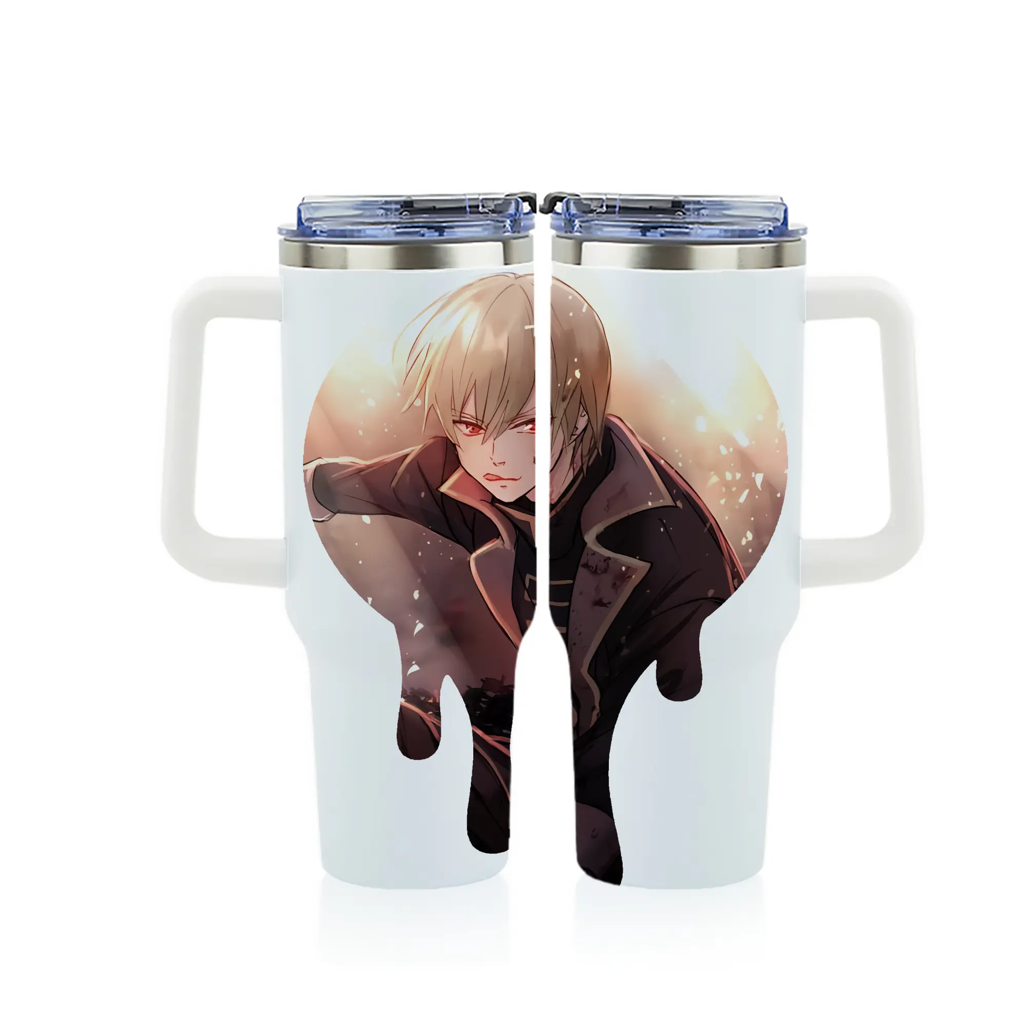 銀魂 グッズ 沖田 総悟 - 1200mL フルプリント車用タンブラー ・ 304ステンレス 内側 ・ 201ステンレス 外側 ・ 保温 保冷 ・ 通勤 ドライブ アウトドア用