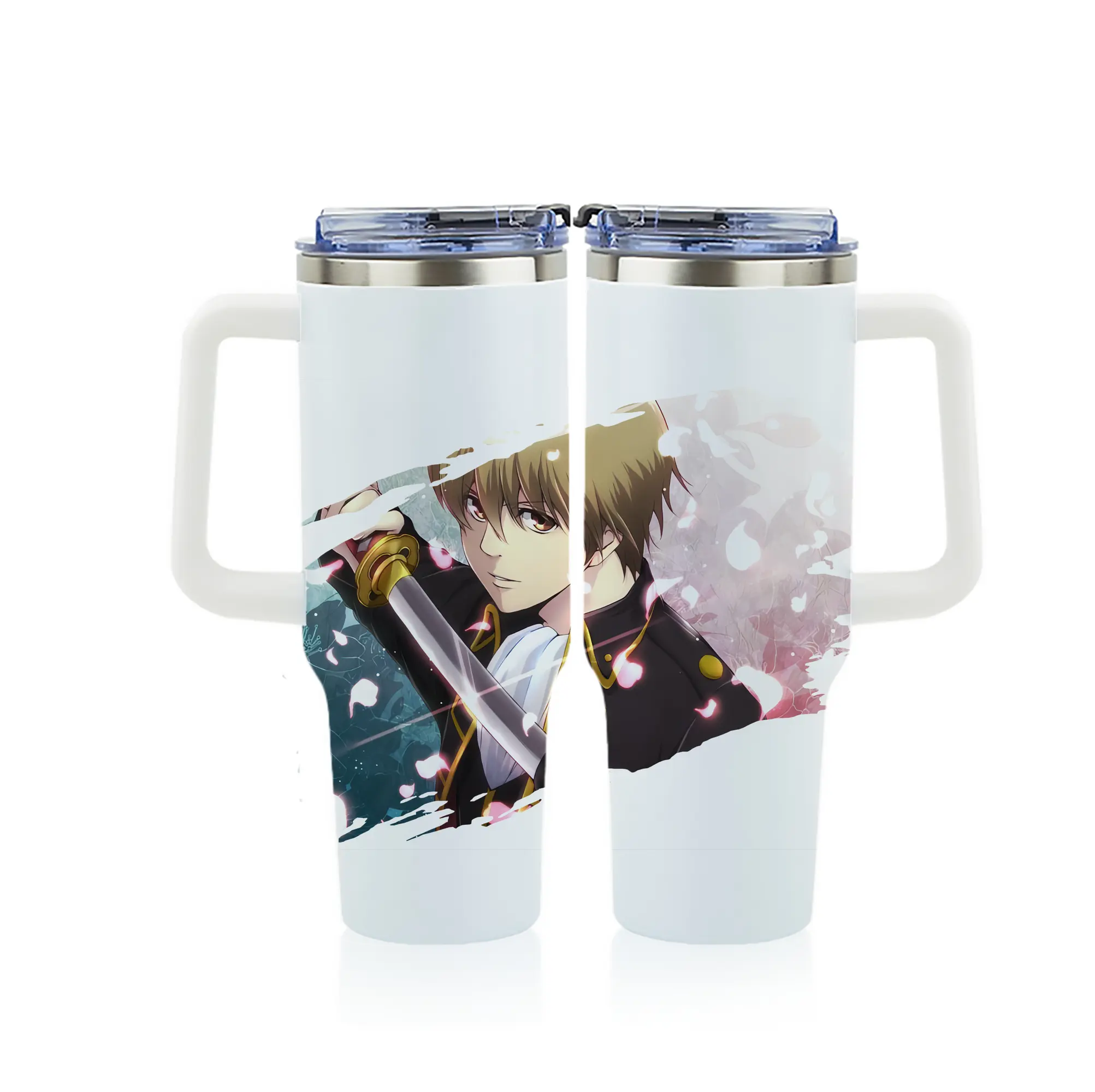 銀魂 グッズ 沖田 総悟 - 1200mL フルプリント車用タンブラー ・ 304ステンレス 内側 ・ 201ステンレス 外側 ・ 保温 保冷 ・ 通勤 ドライブ アウトドア用