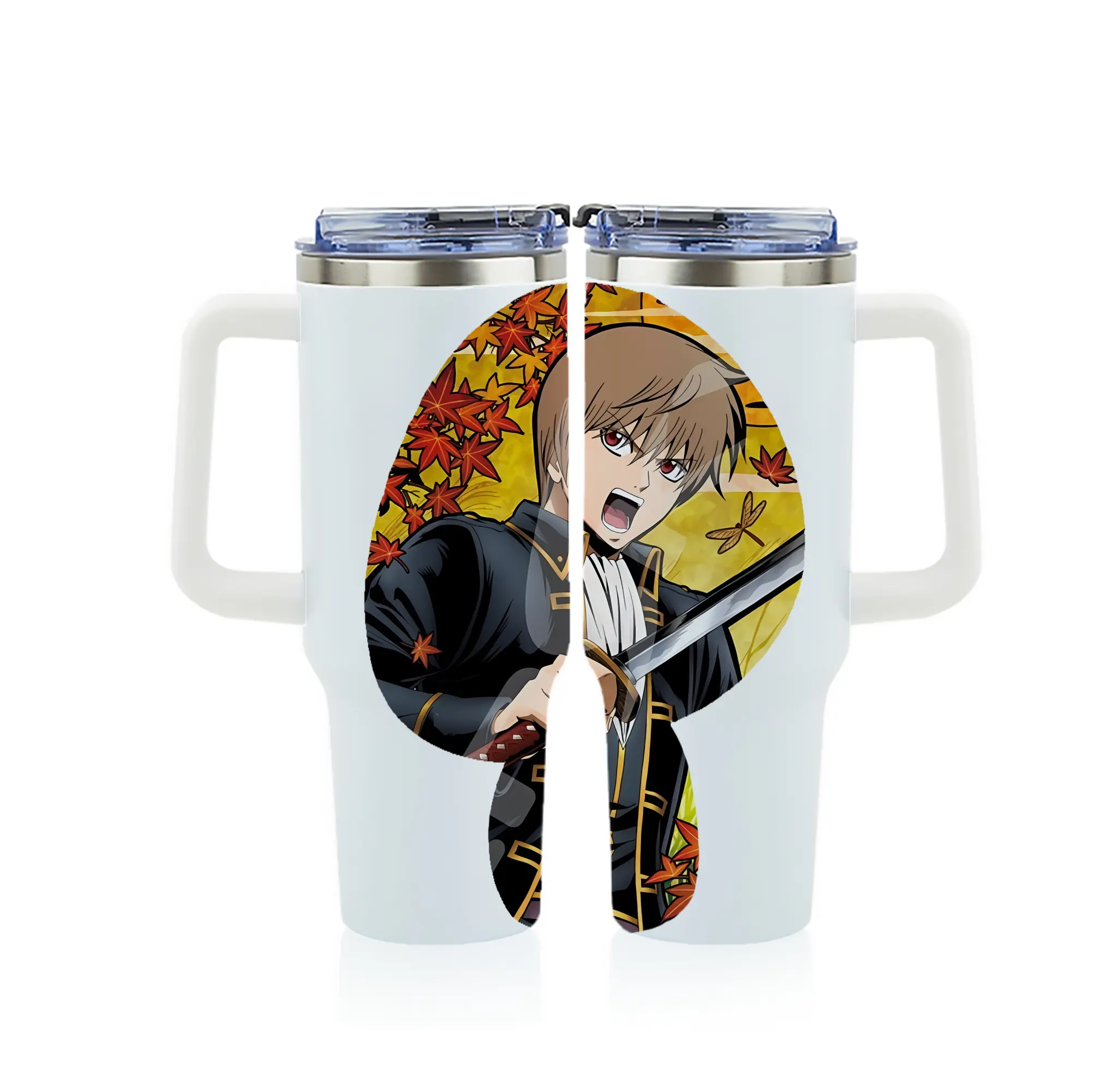 銀魂 グッズ 沖田 総悟 - 1200mL フルプリント車用タンブラー ・ 304ステンレス 内側 ・ 201ステンレス 外側 ・ 保温 保冷 ・ 通勤 ドライブ アウトドア用