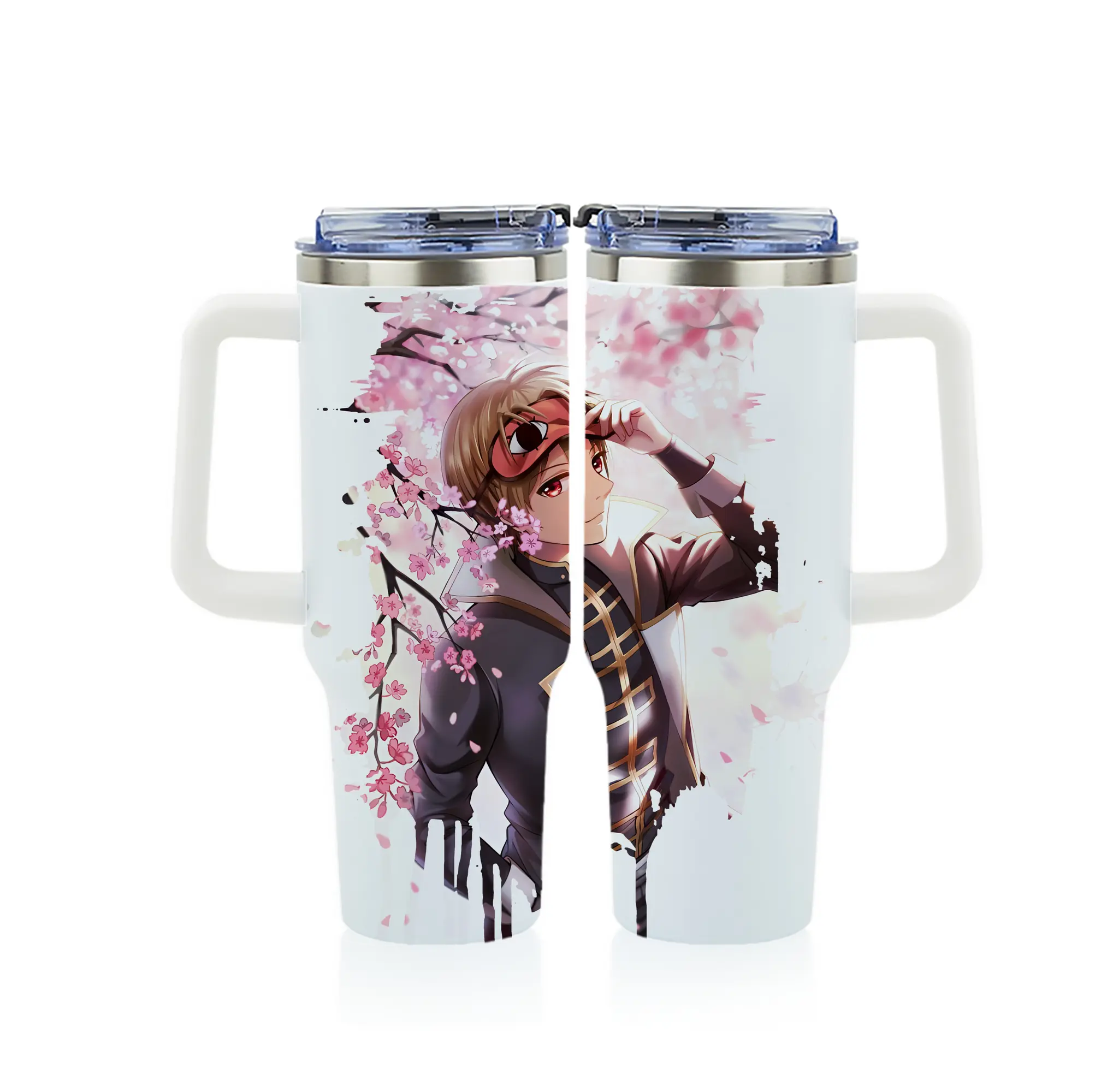 銀魂 グッズ 沖田 総悟 - 1200mL フルプリント車用タンブラー ・ 304ステンレス 内側 ・ 201ステンレス 外側 ・ 保温 保冷 ・ 通勤 ドライブ アウトドア用