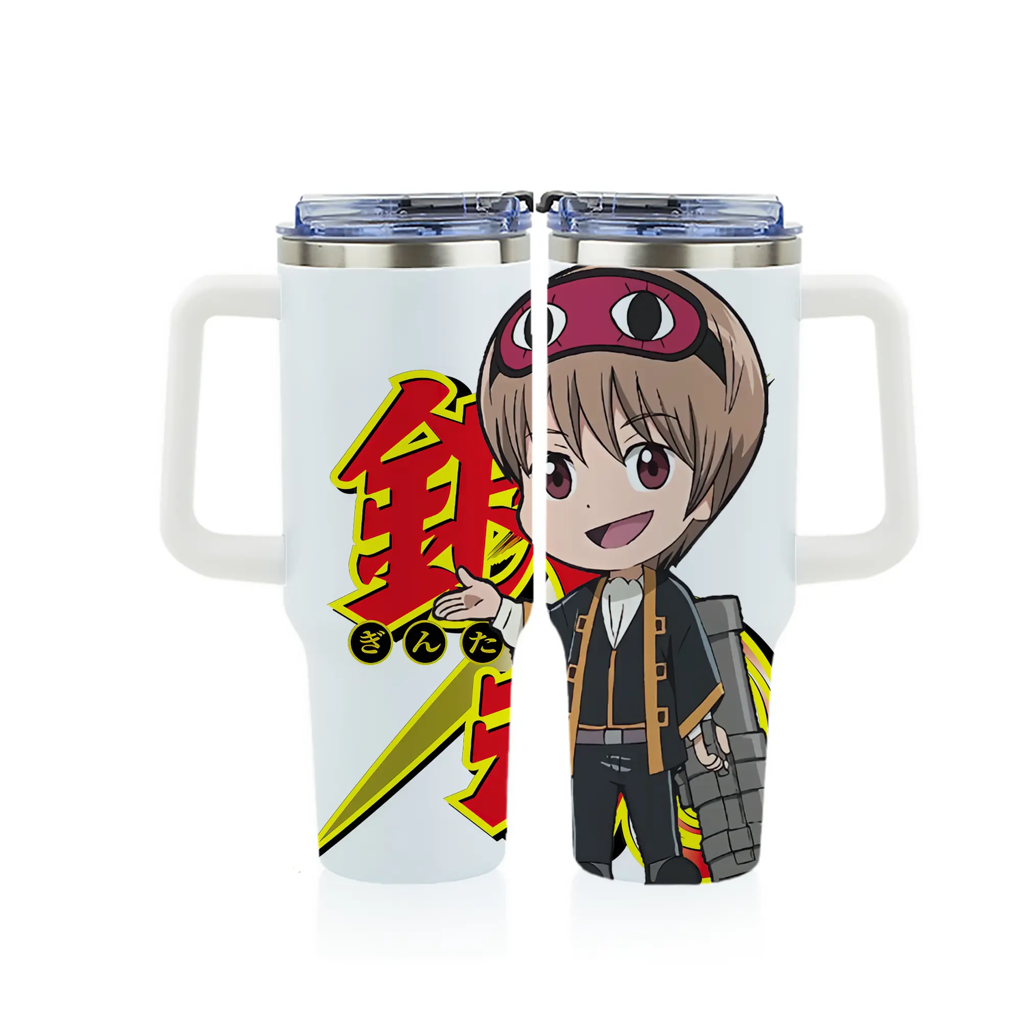 銀魂 グッズ 沖田 総悟 - 1200mL フルプリント車用タンブラー ・ 304ステンレス 内側 ・ 201ステンレス 外側 ・ 保温 保冷 ・ 通勤 ドライブ アウトドア用