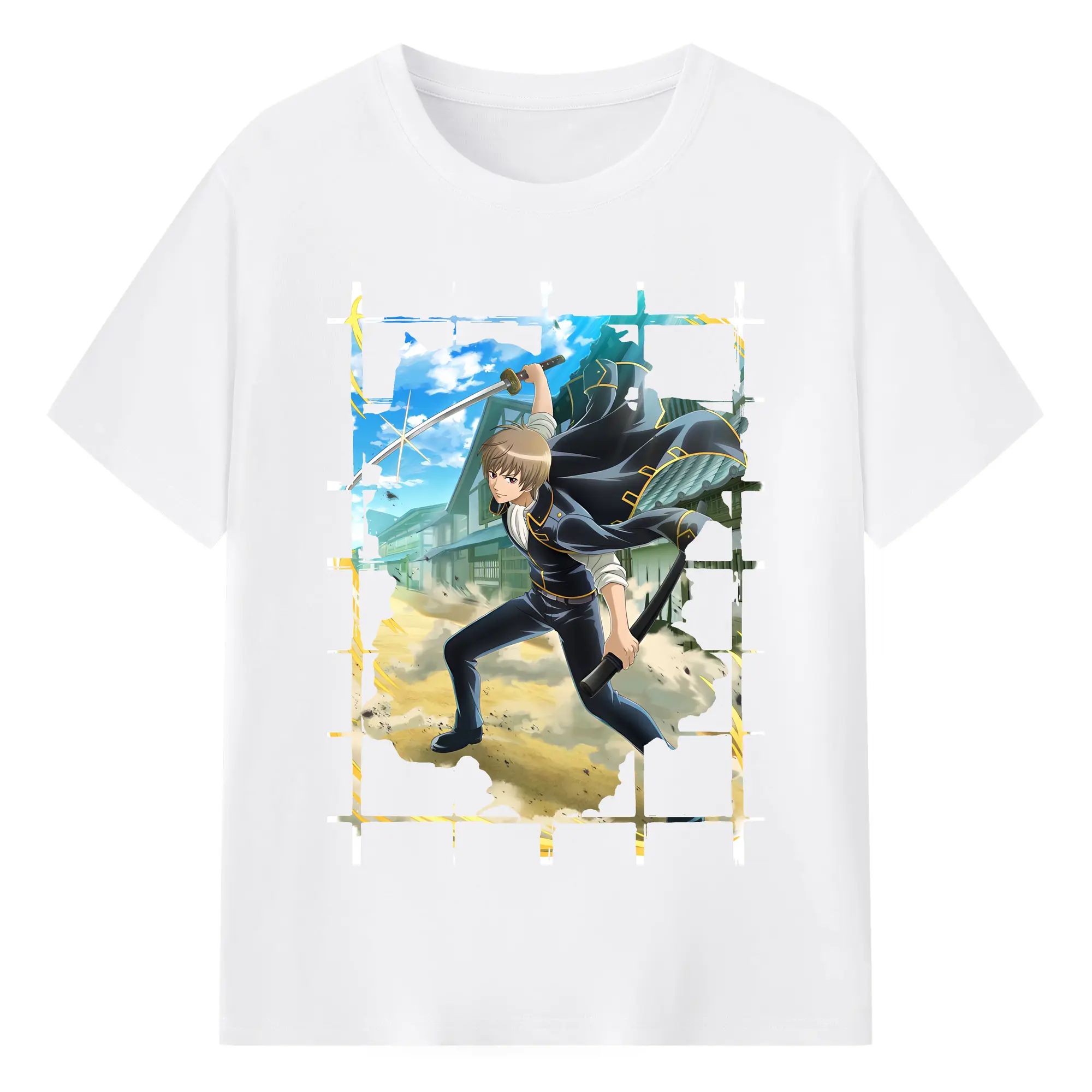 銀魂 グッズ 沖田 総悟 - 綿100％ 半袖Tシャツ ・ フロントプリント ・ 快適 通気性 ・ 日常使い 散歩 スポーツ用