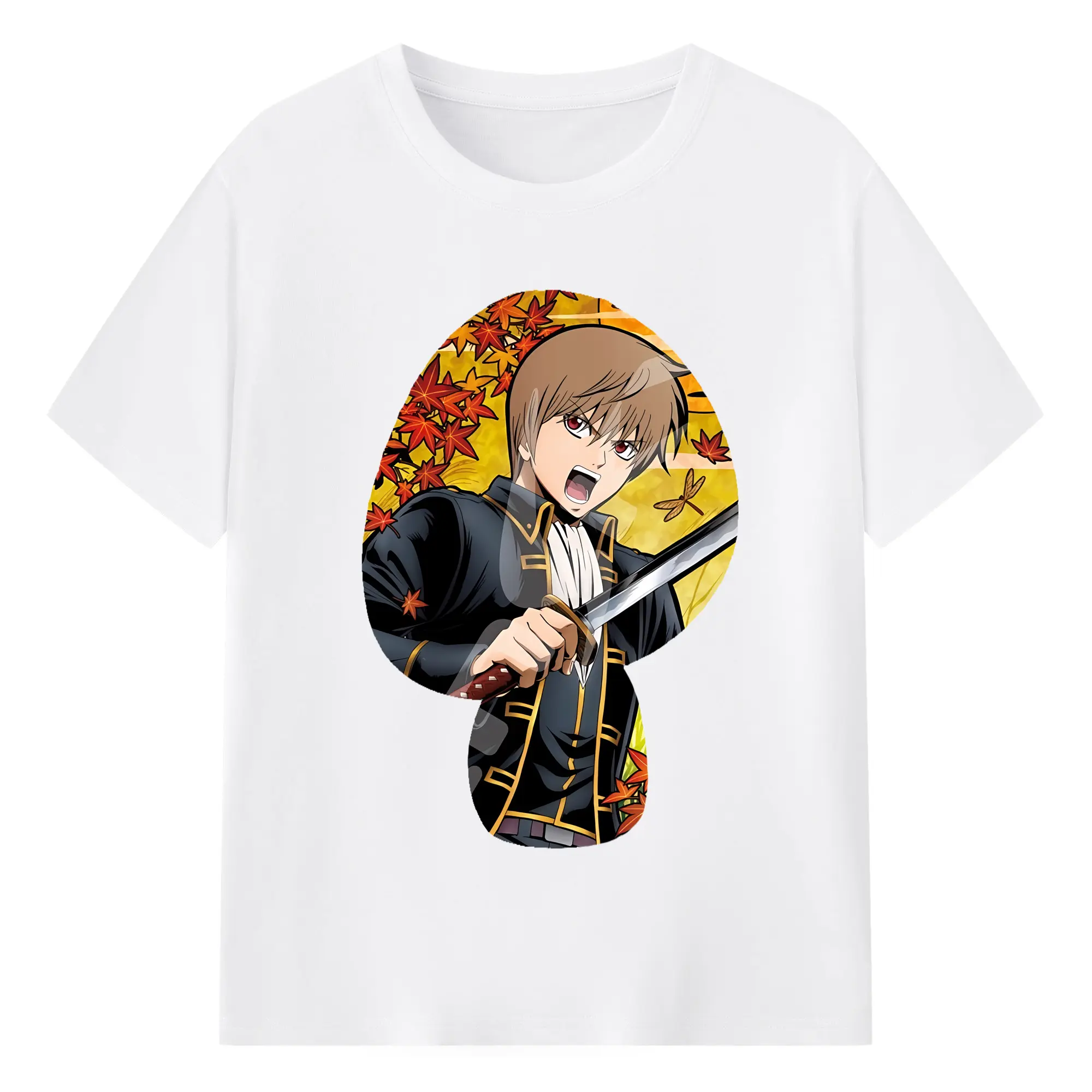 銀魂 グッズ 沖田 総悟 - 綿100％ 半袖Tシャツ ・ フロントプリント ・ 快適 通気性 ・ 日常使い 散歩 スポーツ用