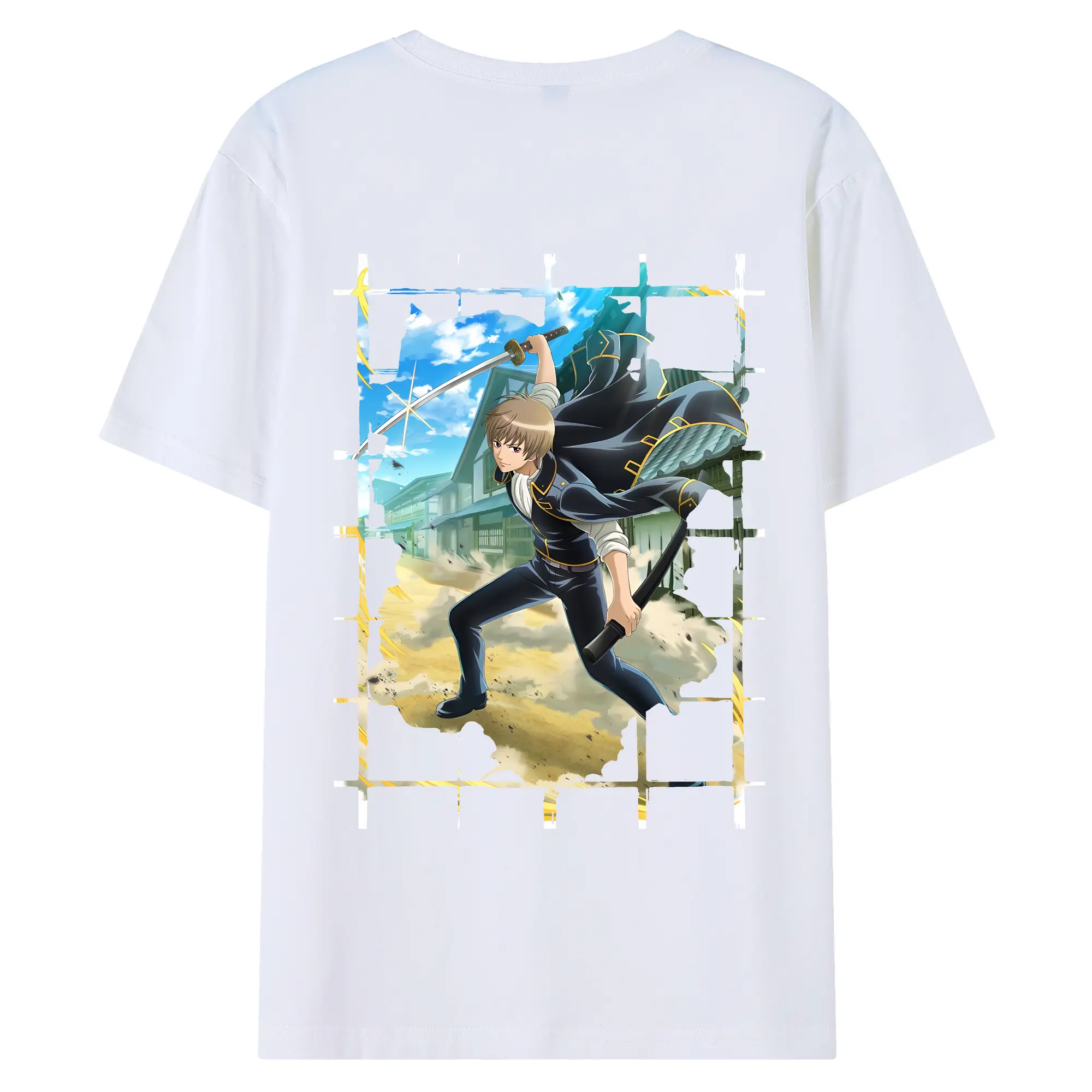 銀魂 グッズ 沖田 総悟 - 綿100％ 半袖Tシャツ ・ バックプリント ・ 快適 通気性 ・ 日常使い 散歩 スポーツ用