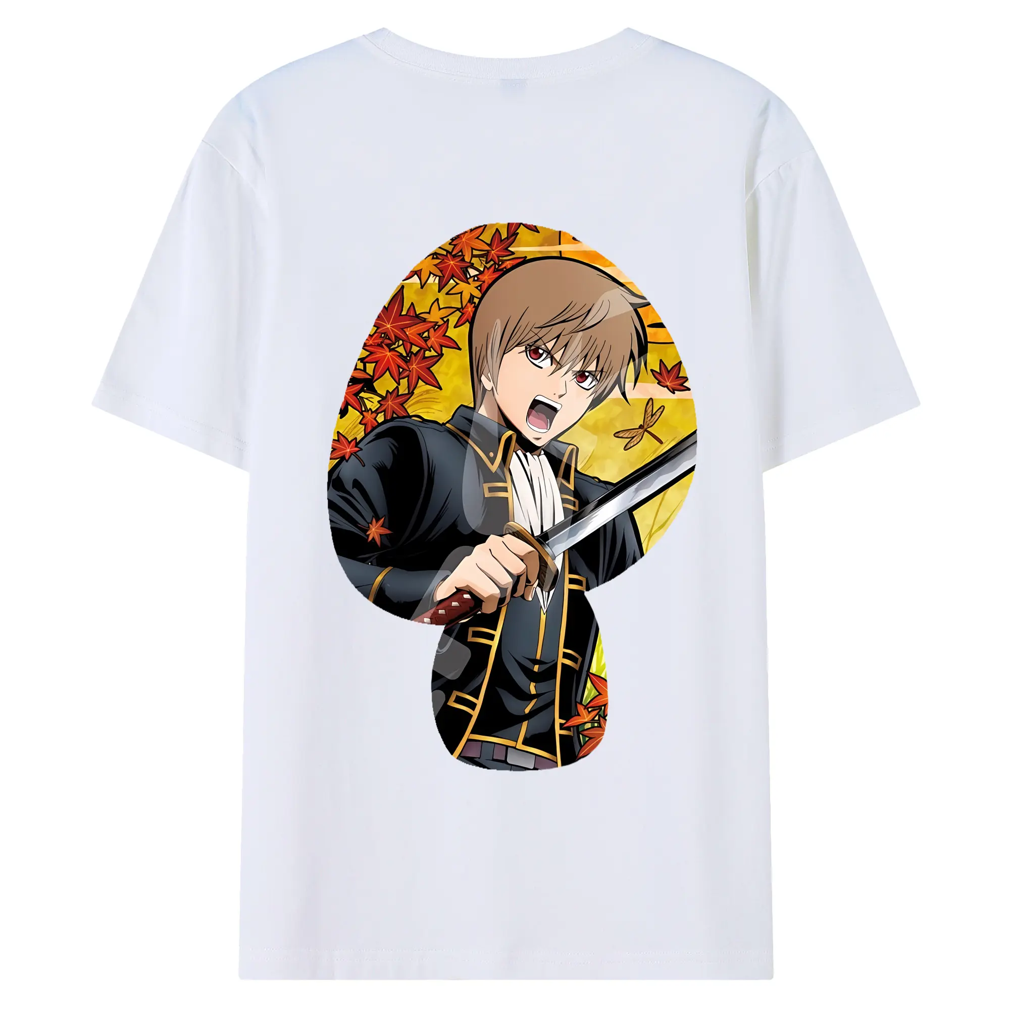 銀魂 グッズ 沖田 総悟 - 綿100％ 半袖Tシャツ ・ バックプリント ・ 快適 通気性 ・ 日常使い 散歩 スポーツ用