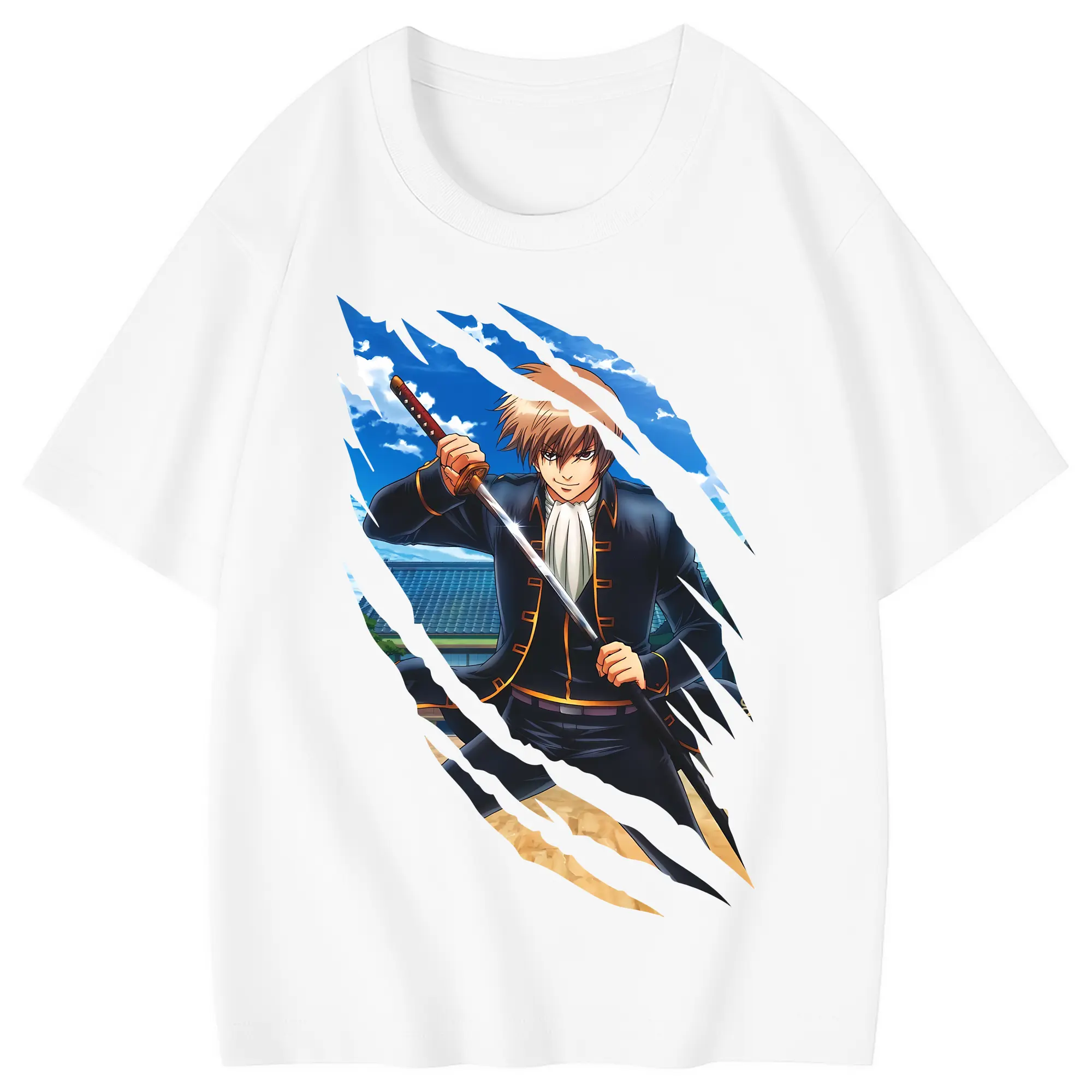銀魂 グッズ 沖田 総悟 - 綿100％ キッズTシャツ ・ フロントプリント ・ 快適 通気性 ・ スポーツ カジュアル 散歩用