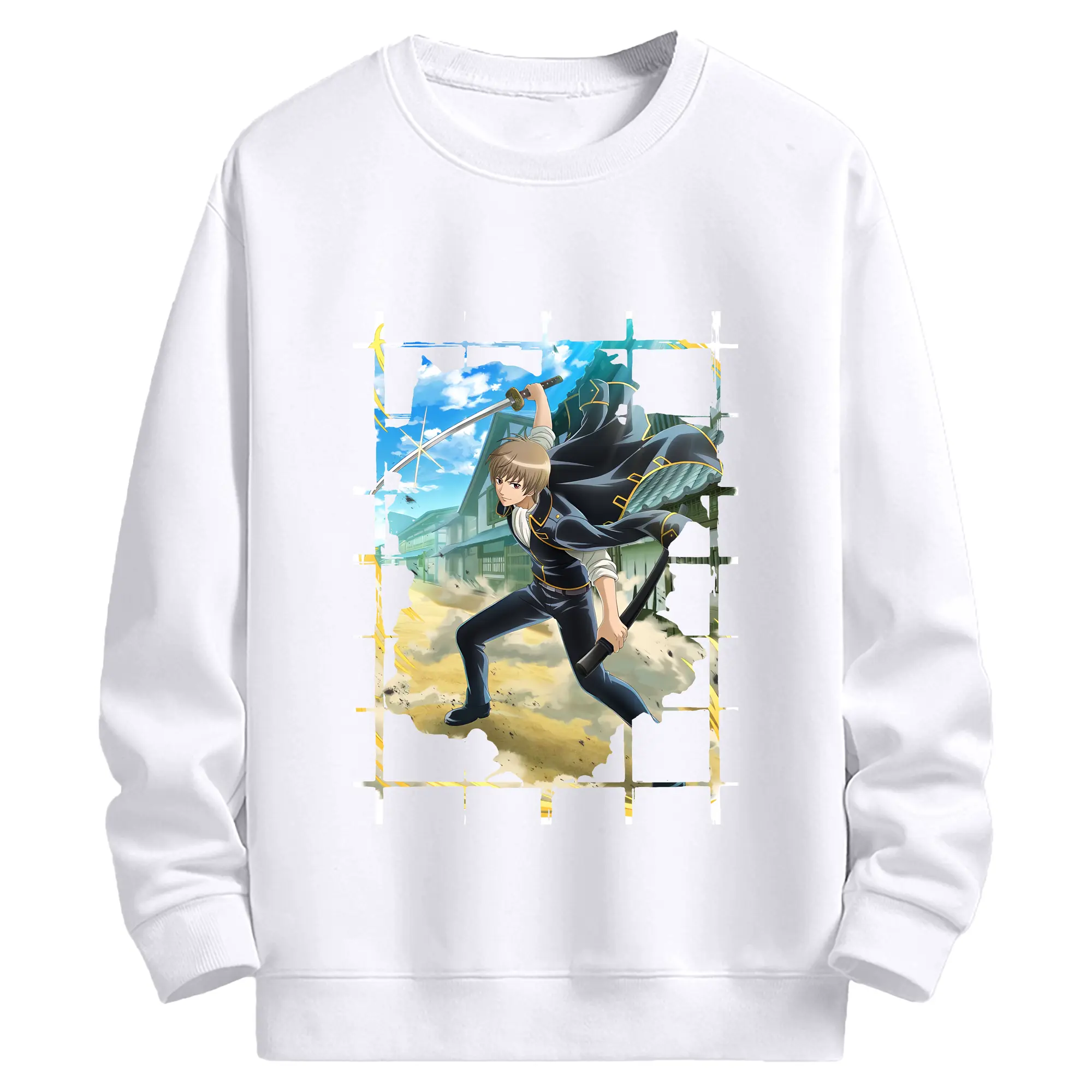 銀魂 グッズ 沖田 総悟 - 高品質 クルーネック スウェット ・ コットン59％ ポリエステル41％ ・ ユニセックス 長袖 トレーナー ・ カジュアル デイリー スポーツ 散歩用