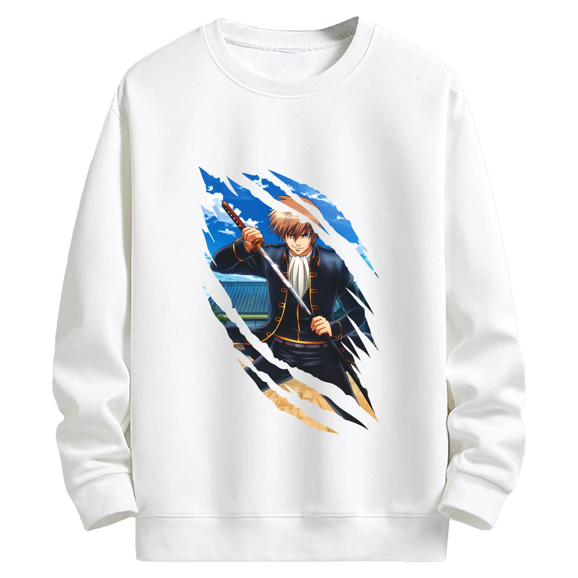 銀魂 グッズ 沖田 総悟 - キッズ クルーネックスウェットシャツ ・ フロントプリント ・ 綿80％ ポリエステル20％ ・ 快適 通学 スポーツ 日常使い お散歩用