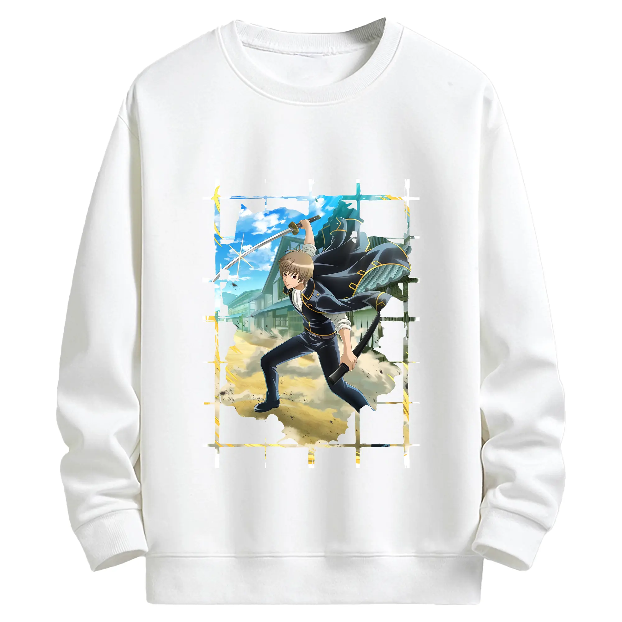 銀魂 グッズ 沖田 総悟 - キッズ クルーネックスウェットシャツ ・ フロントプリント ・ 綿80％ ポリエステル20％ ・ 快適 通学 スポーツ 日常使い お散歩用