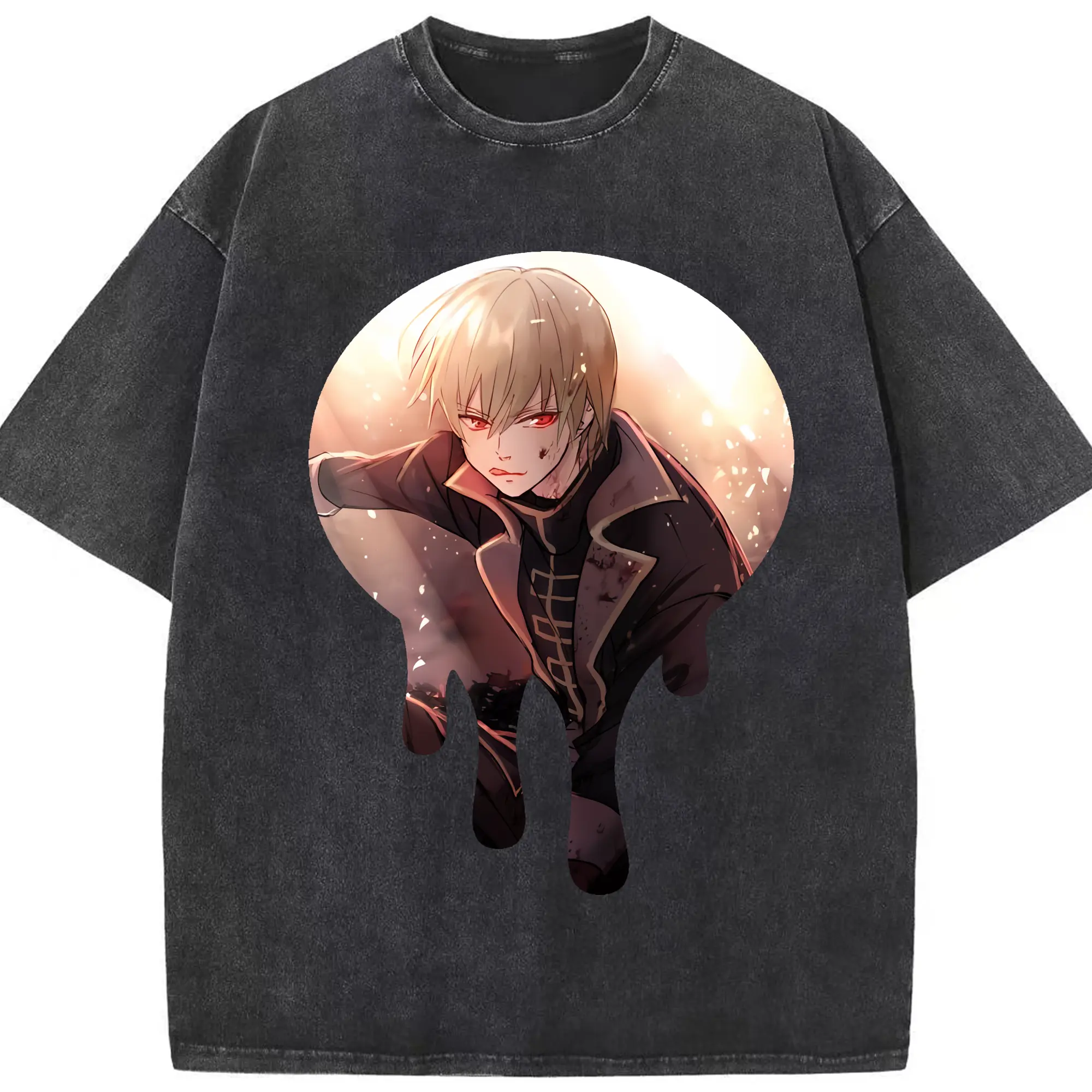 銀魂 グッズ 沖田 総悟 - 綿100％ ヴィンテージ風 半袖Tシャツ ・ フロントプリント ・ 柔らか肌触り ・ 通気性 快適 ・ スポーツ カジュアル 外出用