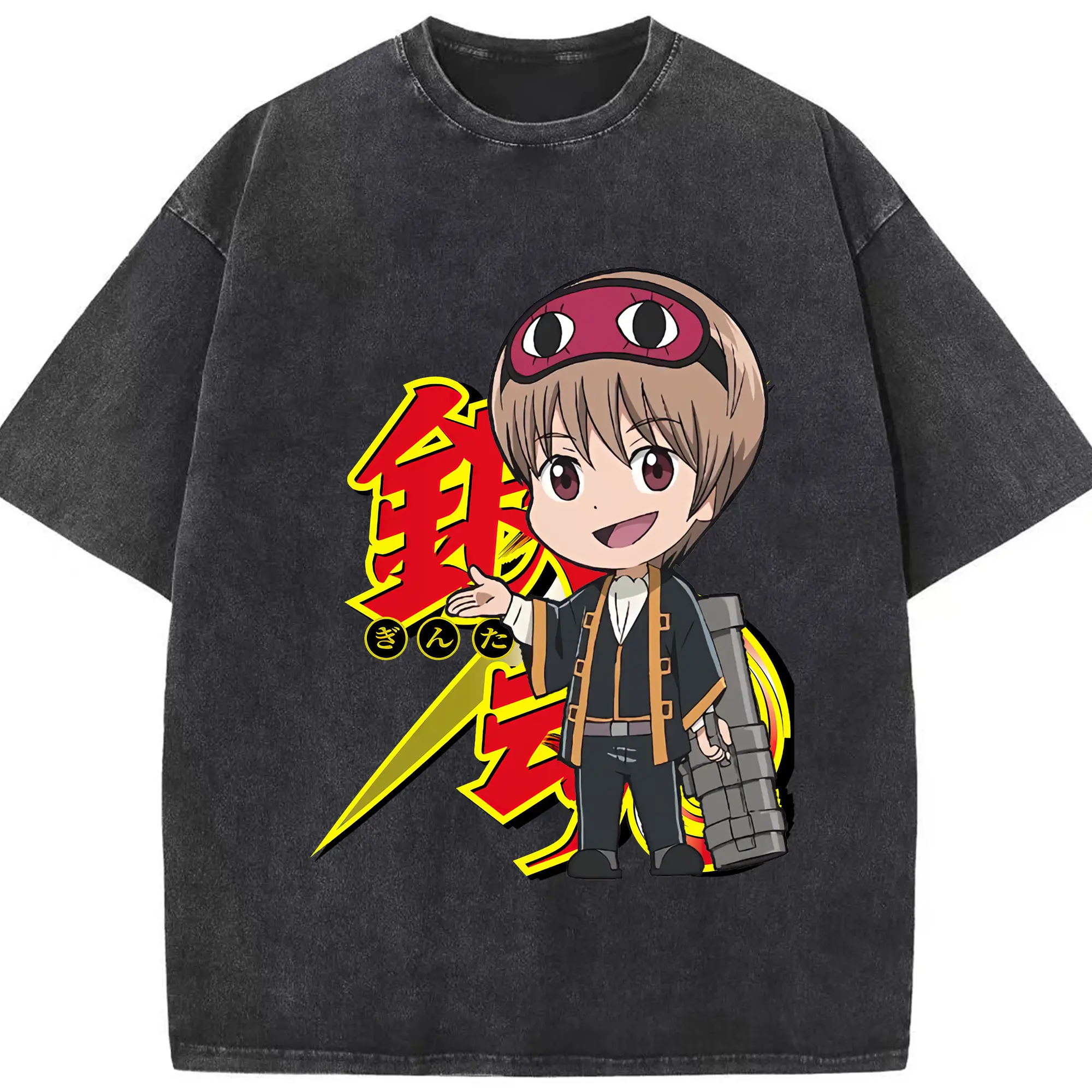 銀魂 グッズ 沖田 総悟 - 綿100％ ヴィンテージ風 半袖Tシャツ ・ フロントプリント ・ 柔らか肌触り ・ 通気性 快適 ・ スポーツ カジュアル 外出用