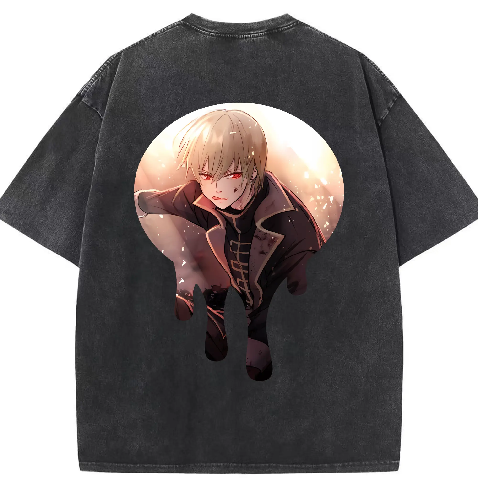 銀魂 グッズ 沖田 総悟 - 綿100％ ヴィンテージ風 半袖Tシャツ ・ 背面プリント ・ 柔らか肌触り ・ 通気性 快適 ・ スポーツ カジュアル 外出用