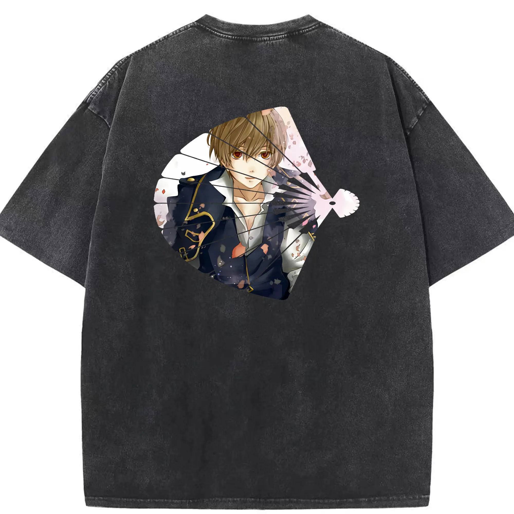 銀魂 グッズ 沖田 総悟 - 綿100％ ヴィンテージ風 半袖Tシャツ ・ 背面プリント ・ 柔らか肌触り ・ 通気性 快適 ・ スポーツ カジュアル 外出用