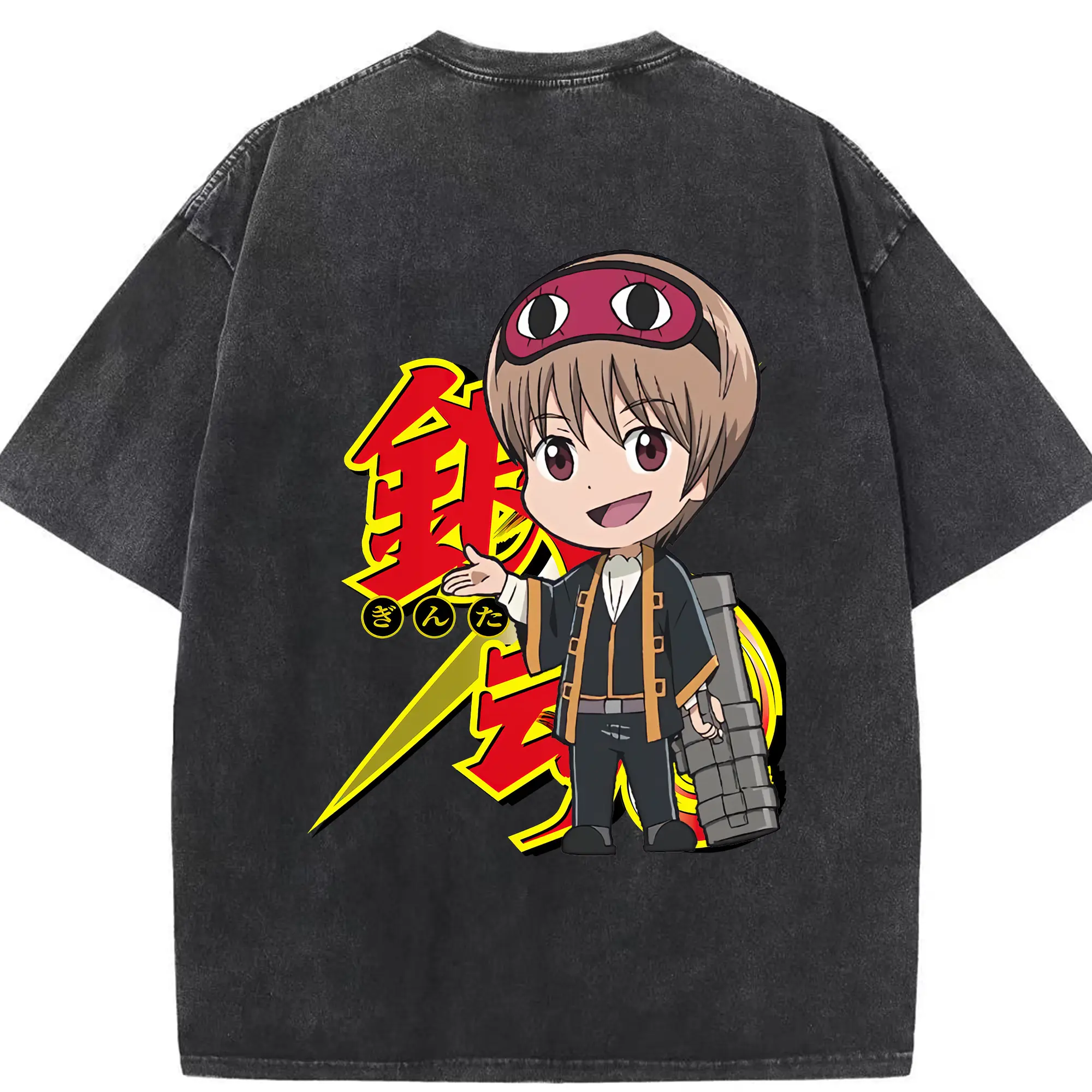 銀魂 グッズ 沖田 総悟 - 綿100％ ヴィンテージ風 半袖Tシャツ ・ 背面プリント ・ 柔らか肌触り ・ 通気性 快適 ・ スポーツ カジュアル 外出用