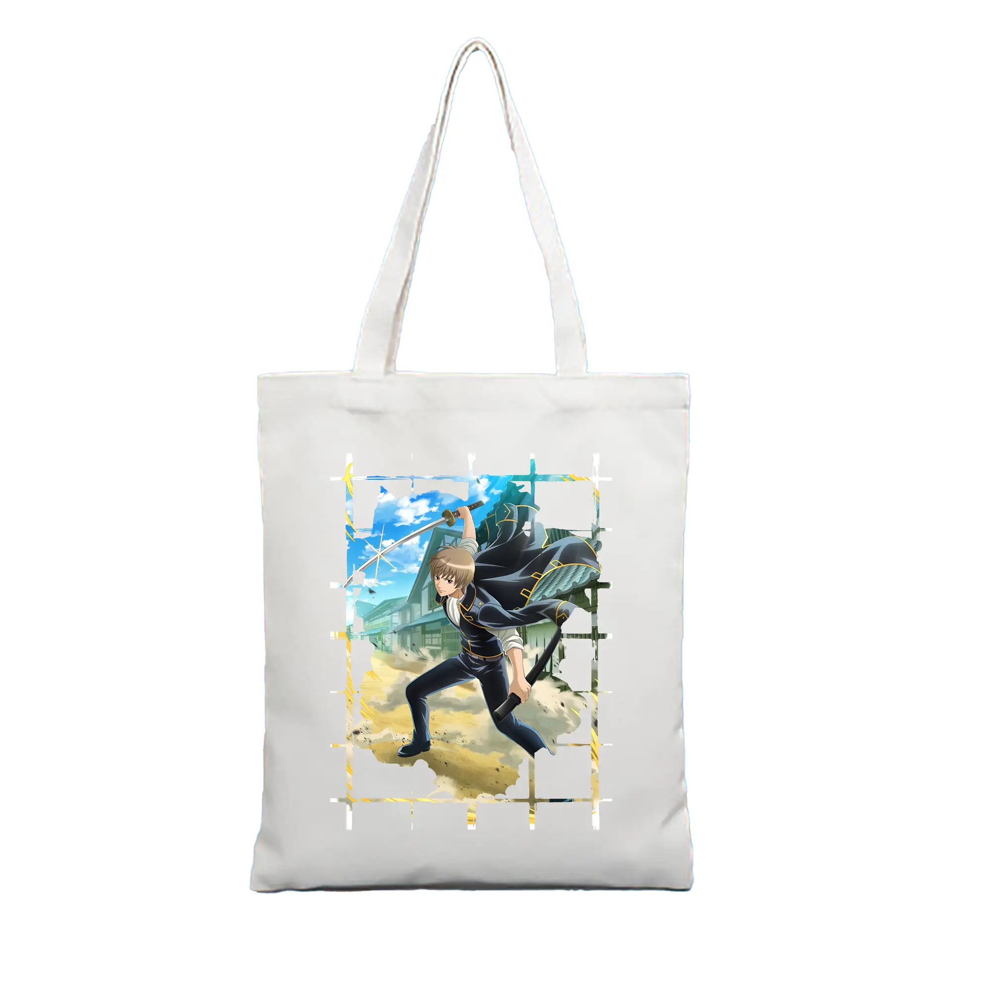 銀魂 グッズ 沖田 総悟 - 縦型キャンバス手提げバッグ（トートバッグ） ・ キャンバス素材 ・ ショッピング用 ・ 軽量 丈夫 お手入れ簡単