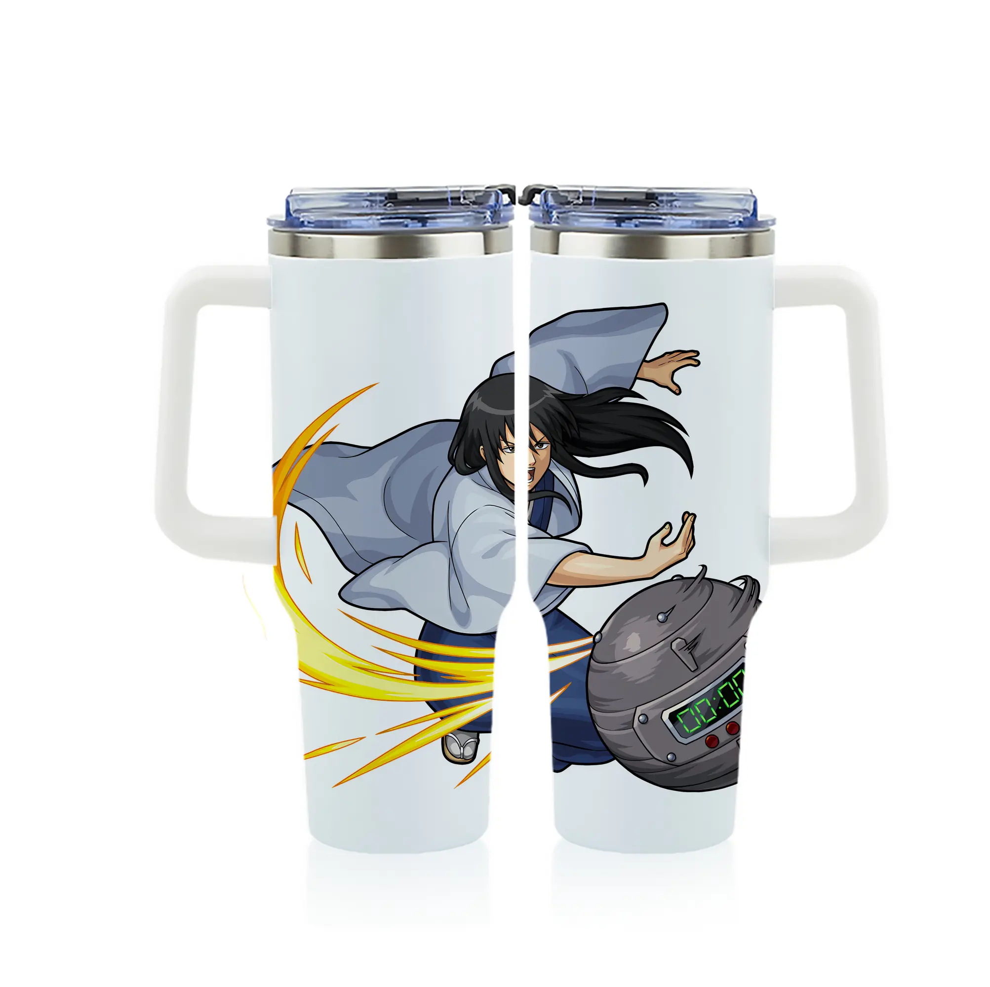 銀魂 グッズ 桂 小太郎 - 1200mL フルプリント車用タンブラー ・ 304ステンレス 内側 ・ 201ステンレス 外側 ・ 保温 保冷 ・ 通勤 ドライブ アウトドア用