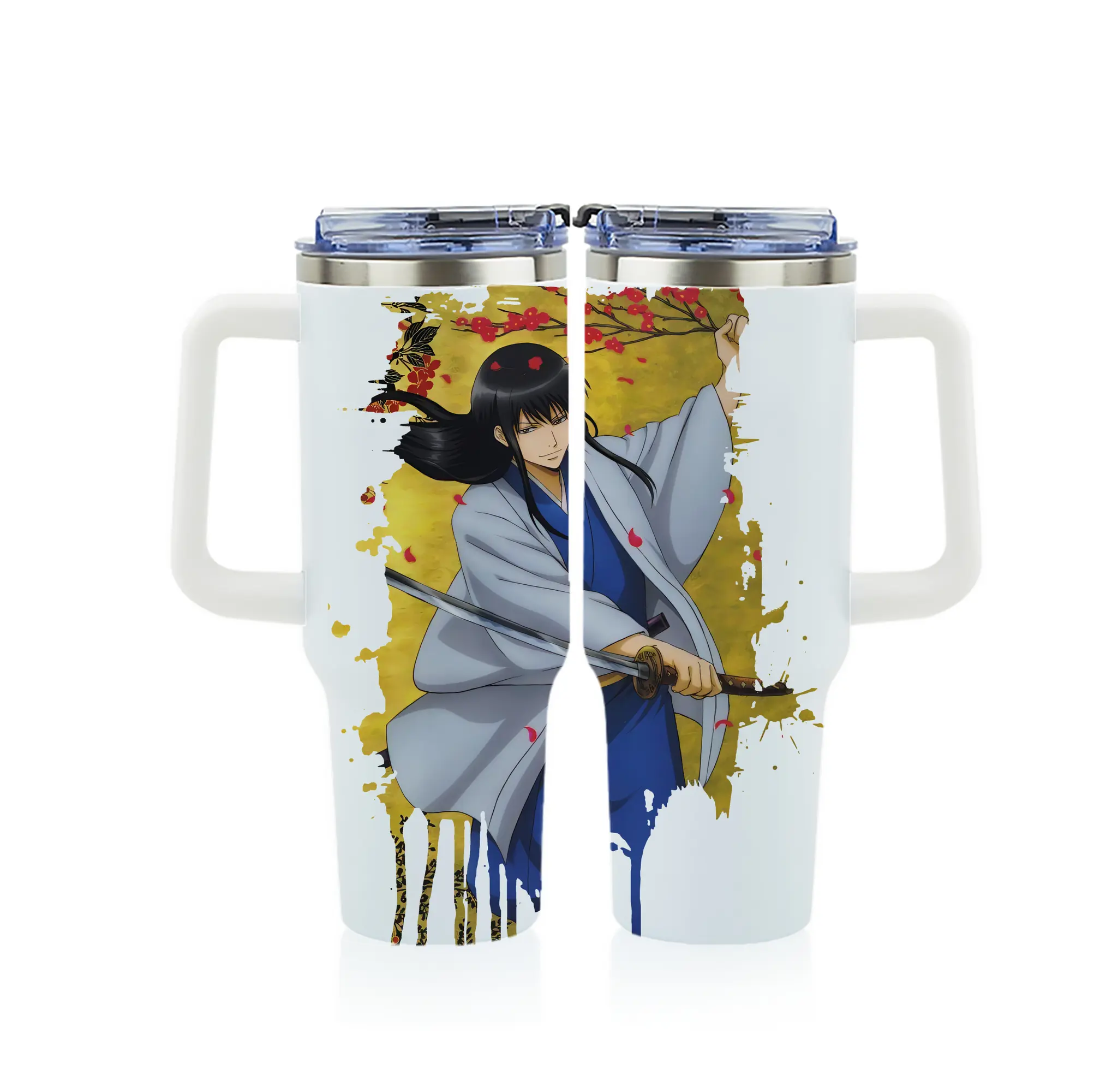 銀魂 グッズ 桂 小太郎 - 1200mL フルプリント車用タンブラー ・ 304ステンレス 内側 ・ 201ステンレス 外側 ・ 保温 保冷 ・ 通勤 ドライブ アウトドア用