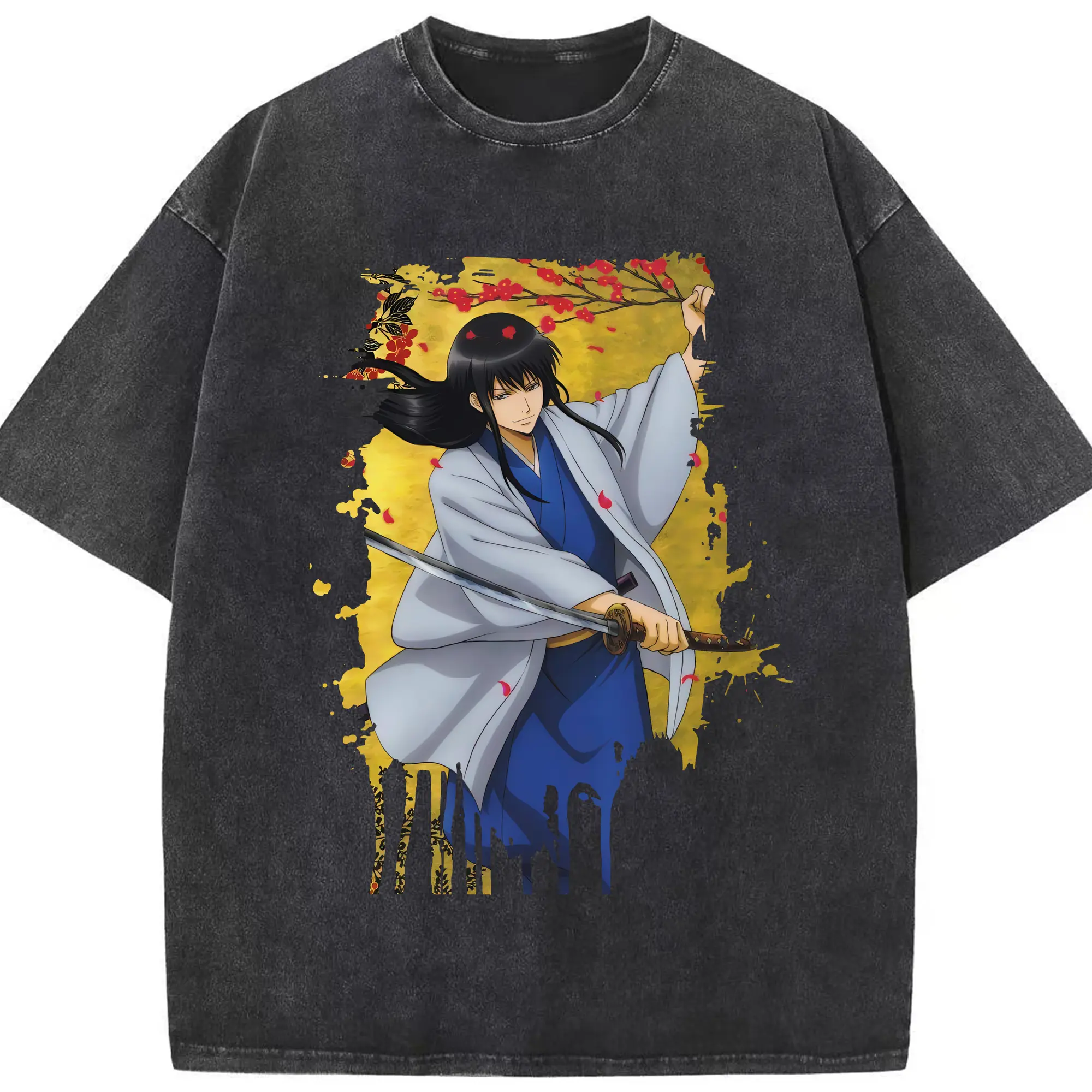 銀魂 グッズ 桂 小太郎 - 綿100％ ヴィンテージ風 半袖Tシャツ ・ フロントプリント ・ 柔らか肌触り ・ 通気性 快適 ・ スポーツ カジュアル 外出用