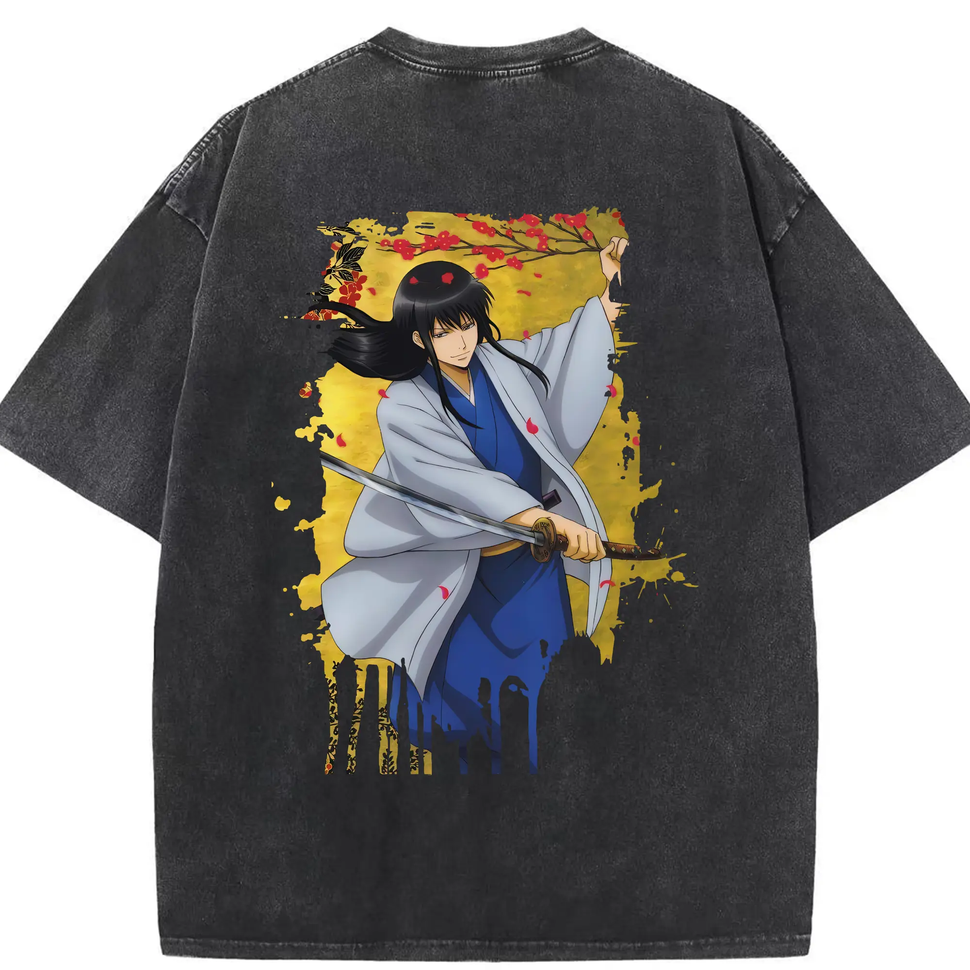 銀魂 グッズ 桂 小太郎 - 綿100％ ヴィンテージ風 半袖Tシャツ ・ 背面プリント ・ 柔らか肌触り ・ 通気性 快適 ・ スポーツ カジュアル 外出用