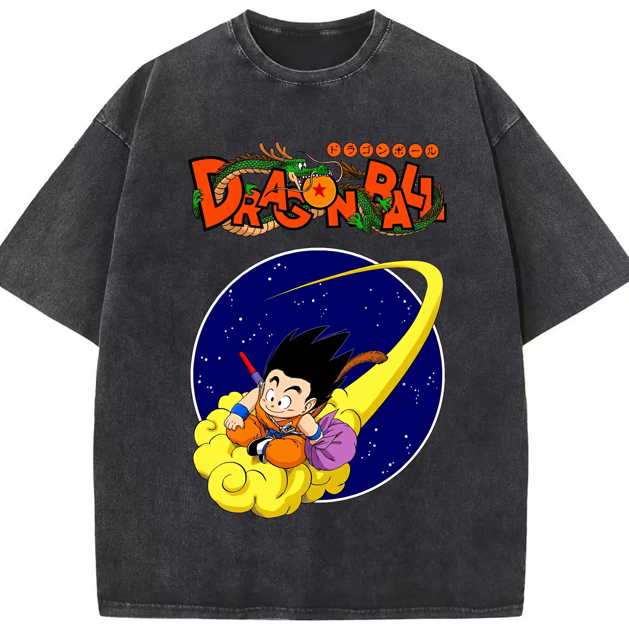 ドラゴンボール グッズ 孫 悟空 - 綿100％ ヴィンテージ風 半袖Tシャツ ・ フロントプリント ・ 柔らか肌触り ・ 通気性 快適 ・ スポーツ カジュアル 外出用