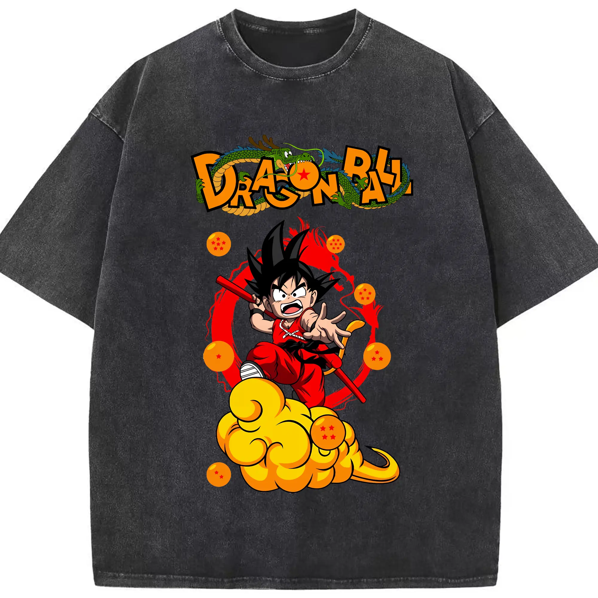 ドラゴンボール グッズ 孫 悟空 - 綿100％ ヴィンテージ風 半袖Tシャツ ・ フロントプリント ・ 柔らか肌触り ・ 通気性 快適 ・ スポーツ カジュアル 外出用