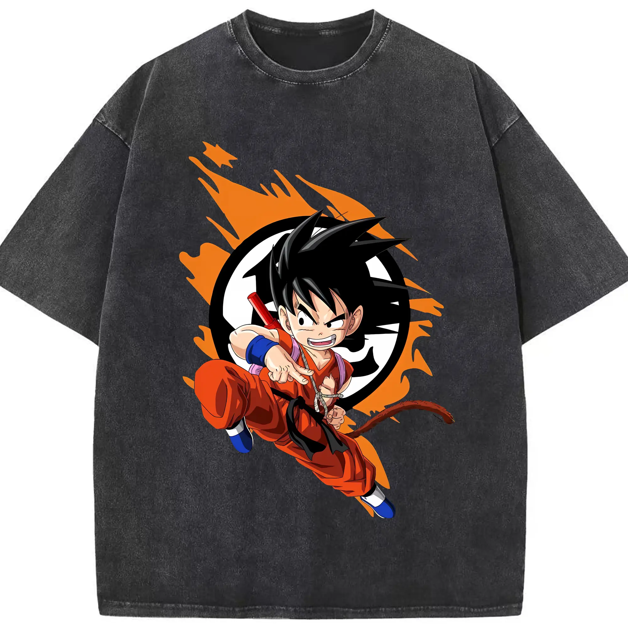 ドラゴンボール グッズ 孫 悟空 - 綿100％ ヴィンテージ風 半袖Tシャツ ・ フロントプリント ・ 柔らか肌触り ・ 通気性 快適 ・ スポーツ カジュアル 外出用