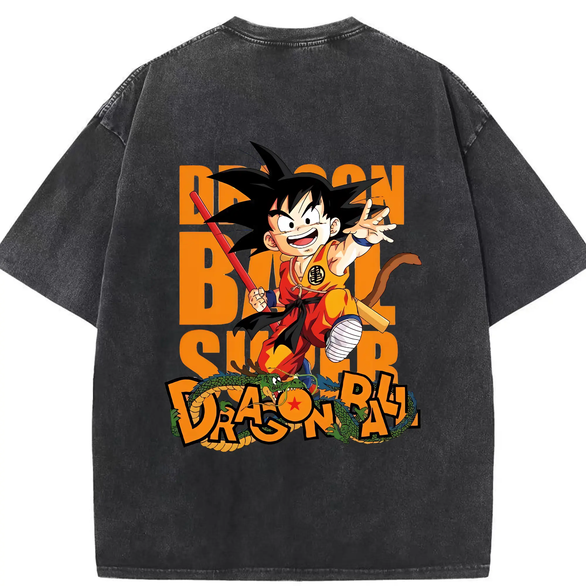 ドラゴンボール グッズ 孫 悟空 - 綿100％ ヴィンテージ風 半袖Tシャツ ・ 背面プリント ・ 柔らか肌触り ・ 通気性 快適 ・ スポーツ カジュアル 外出用