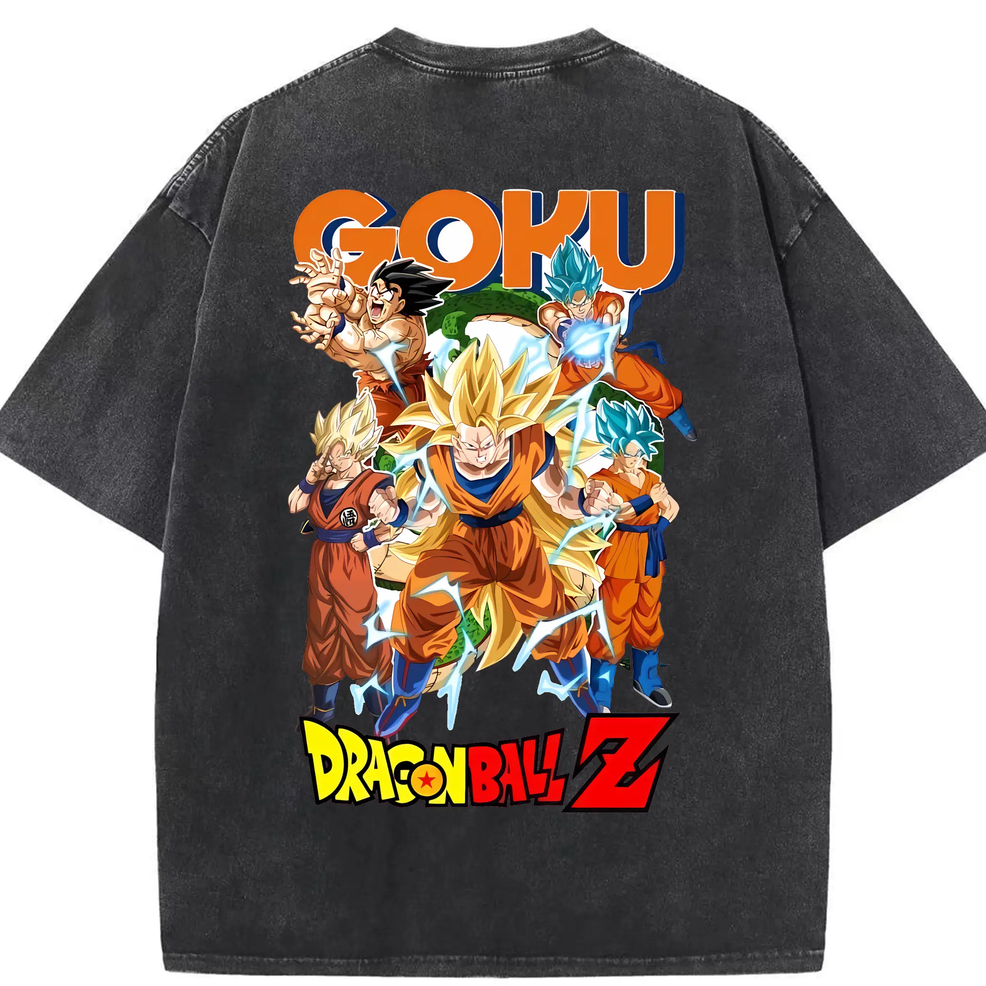 ドラゴンボール グッズ 孫 悟空 - 綿100％ ヴィンテージ風 半袖Tシャツ ・ 背面プリント ・ 柔らか肌触り ・ 通気性 快適 ・ スポーツ カジュアル 外出用