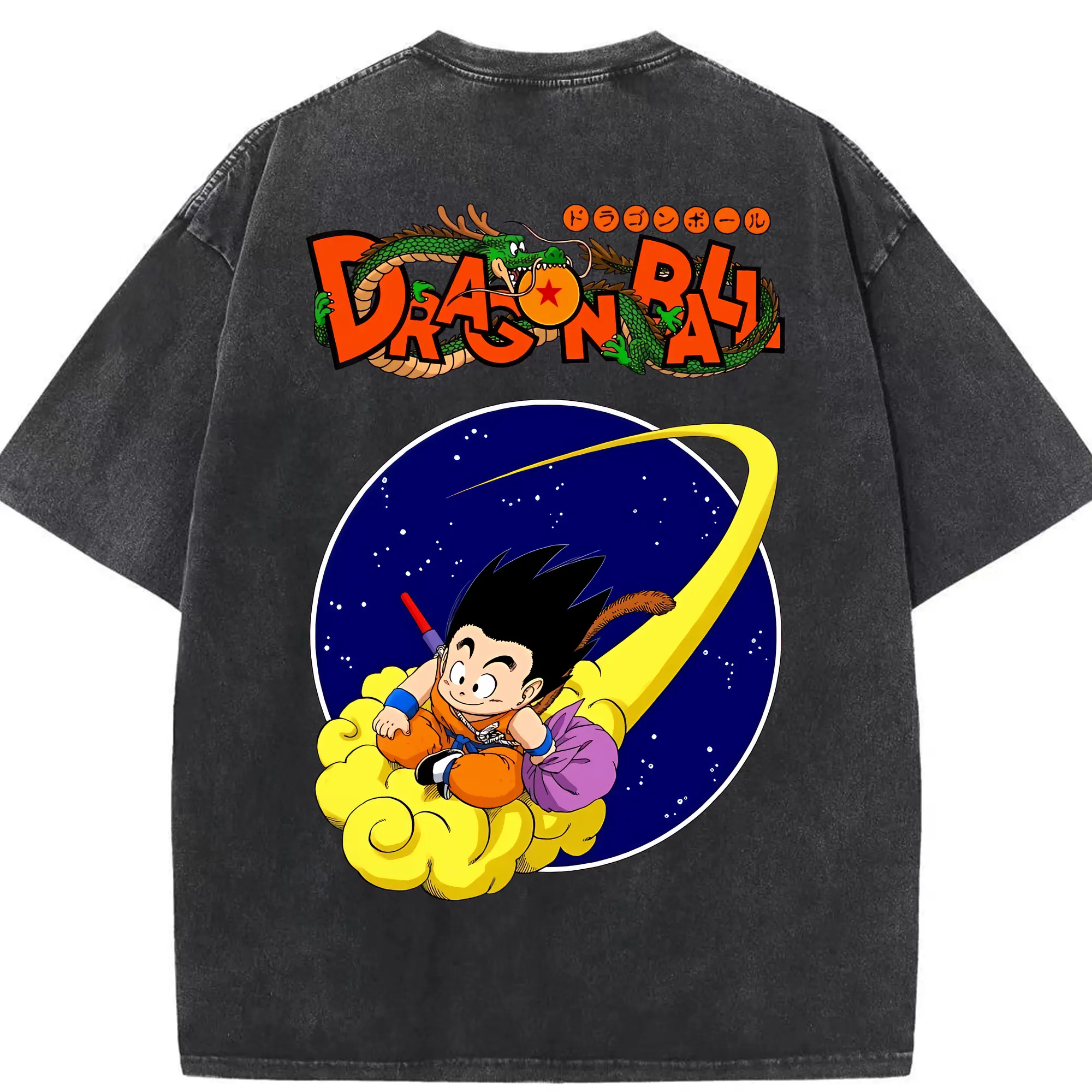 ドラゴンボール グッズ 孫 悟空 - 綿100％ ヴィンテージ風 半袖Tシャツ ・ 背面プリント ・ 柔らか肌触り ・ 通気性 快適 ・ スポーツ カジュアル 外出用
