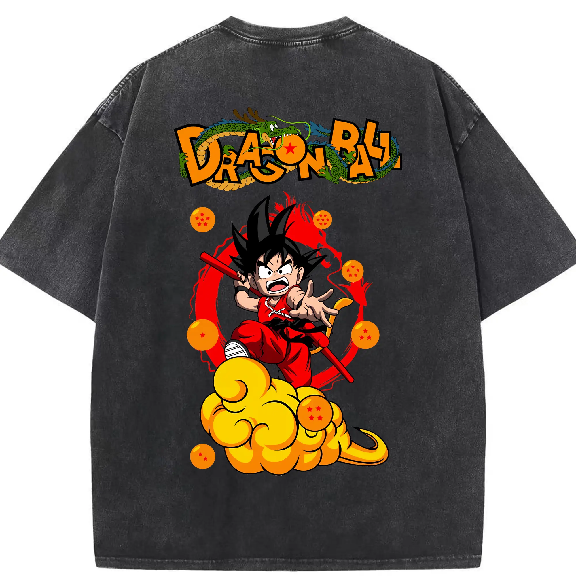 ドラゴンボール グッズ 孫 悟空 - 綿100％ ヴィンテージ風 半袖Tシャツ ・ 背面プリント ・ 柔らか肌触り ・ 通気性 快適 ・ スポーツ カジュアル 外出用