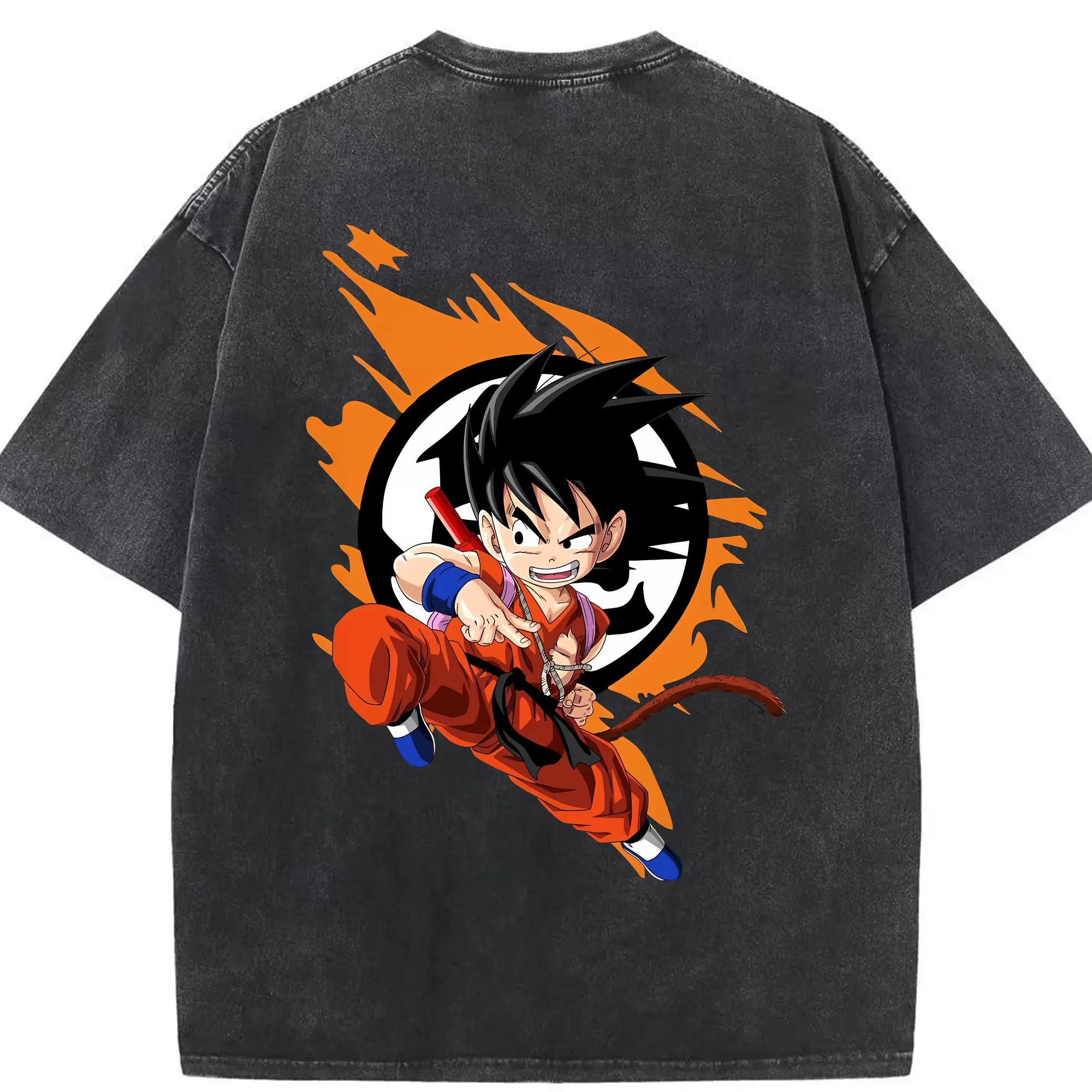 ドラゴンボール グッズ 孫 悟空 - 綿100％ ヴィンテージ風 半袖Tシャツ ・ 背面プリント ・ 柔らか肌触り ・ 通気性 快適 ・ スポーツ カジュアル 外出用