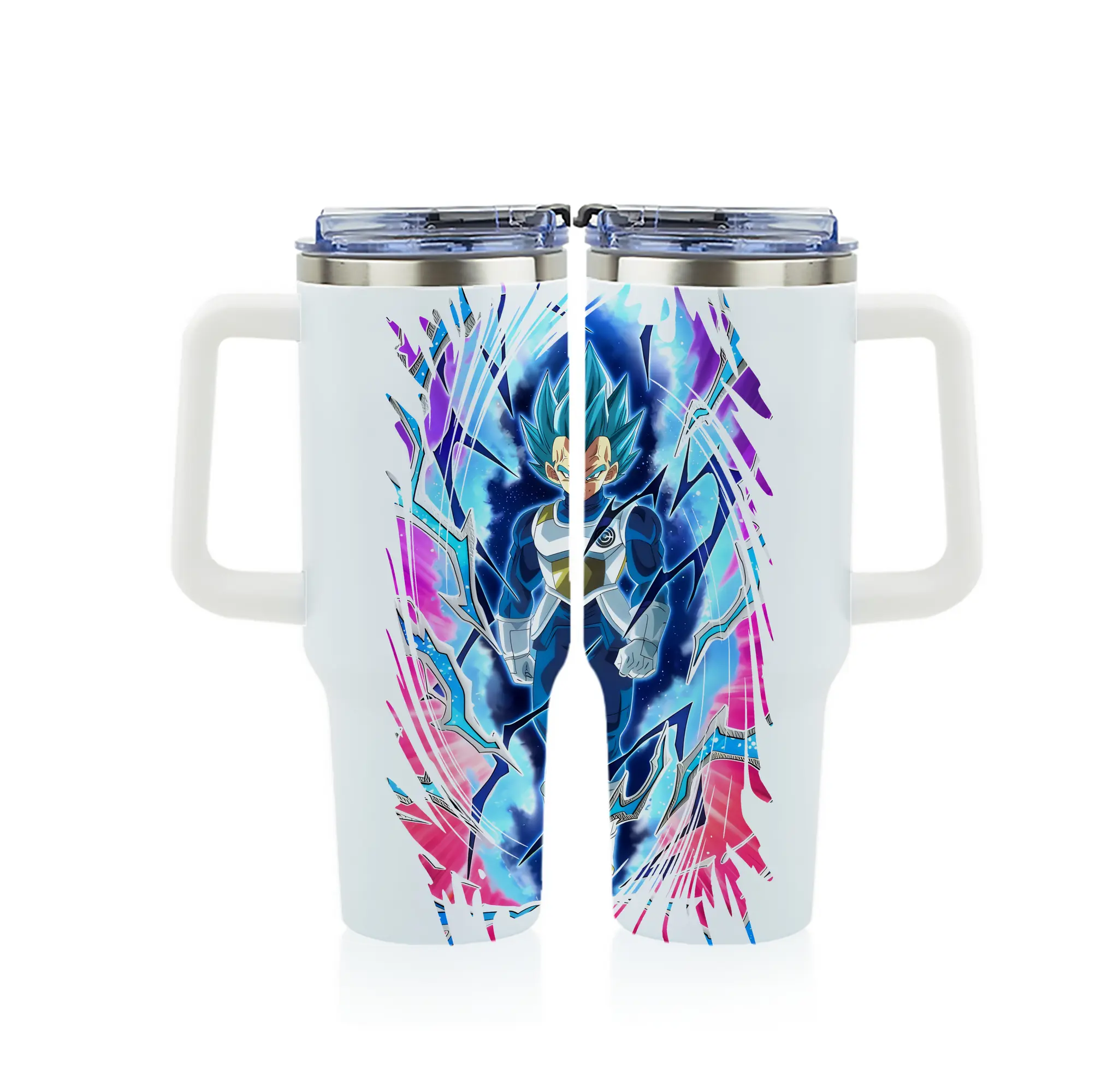 ドラゴンボール グッズ ベジータ - 1200mL フルプリント車用タンブラー ・ 304ステンレス 内側 ・ 201ステンレス 外側 ・ 保温 保冷 ・ 通勤 ドライブ アウトドア用