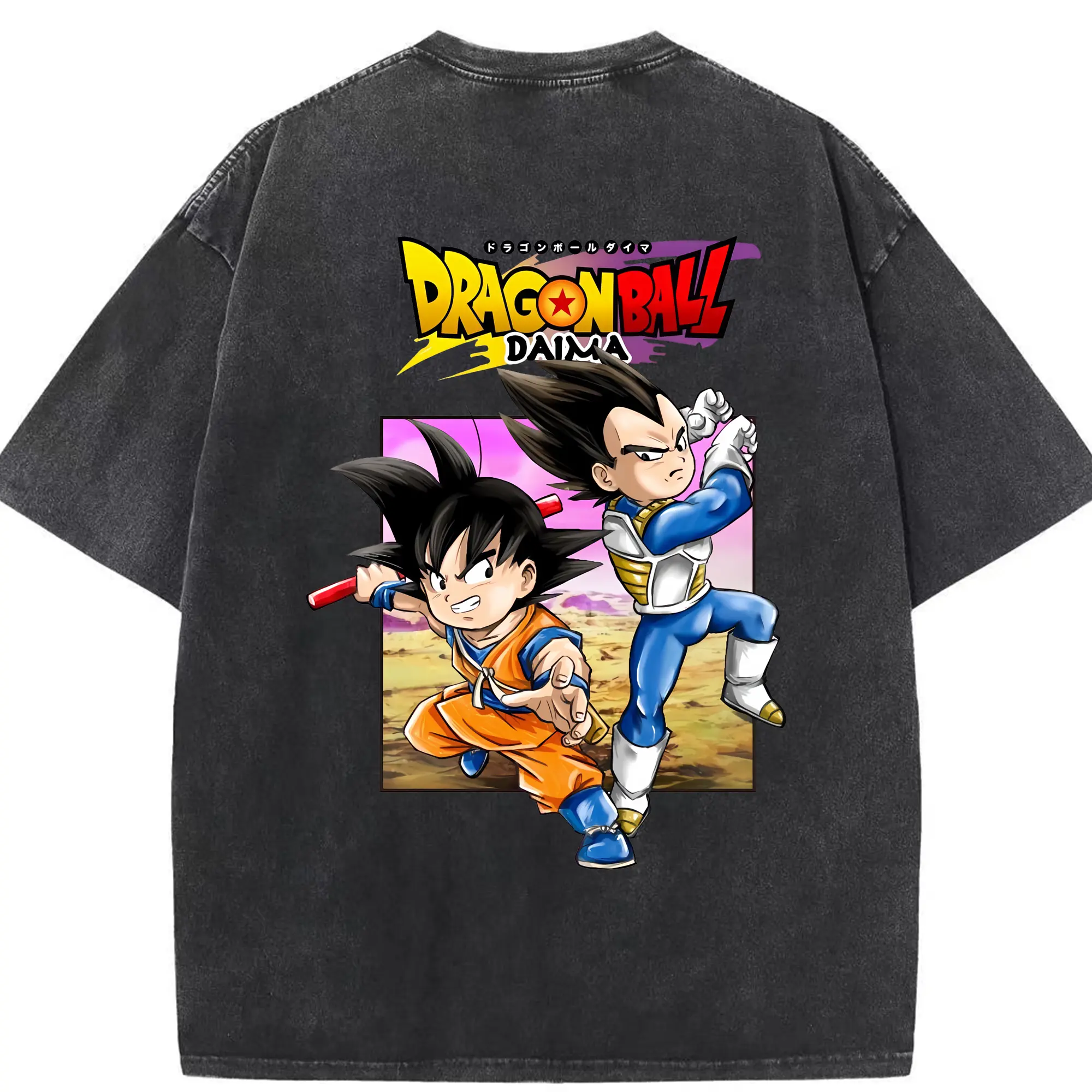 ドラゴンボール グッズ ベジータ - 綿100％ ヴィンテージ風 半袖Tシャツ ・ 背面プリント ・ 柔らか肌触り ・ 通気性 快適 ・ スポーツ カジュアル 外出用