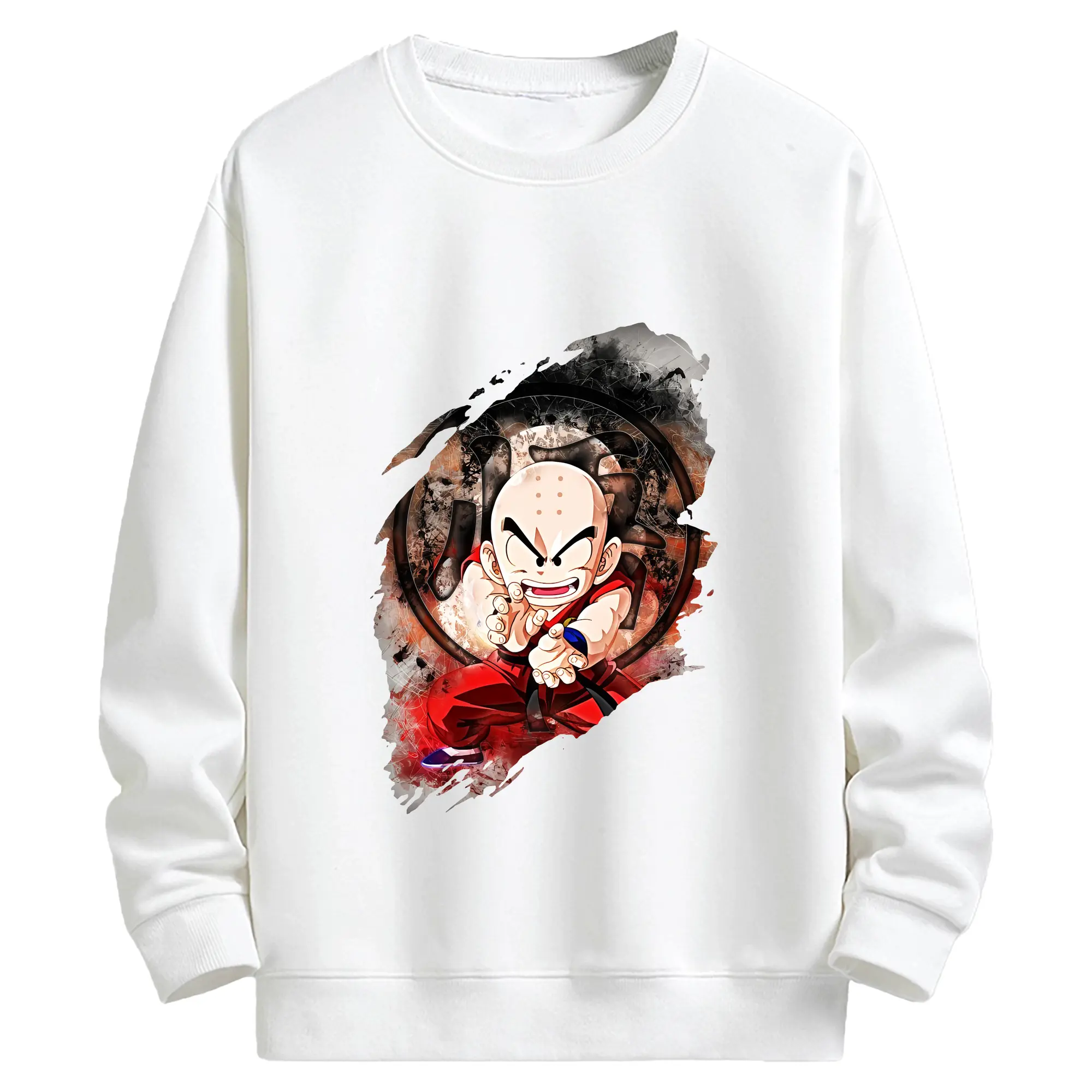 ドラゴンボール グッズクリリン - キッズ クルーネックスウェットシャツ ・ フロントプリント ・ 綿80％ ポリエステル20％ ・ 快適 通学 スポーツ 日常使い お散歩用