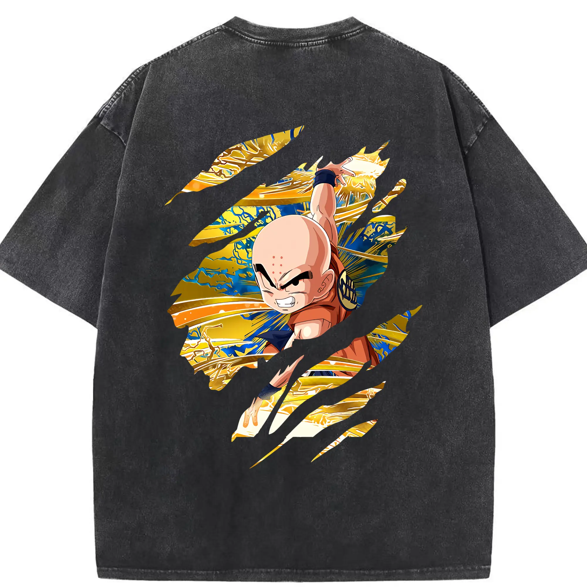 ドラゴンボール グッズクリリン - 綿100％ ヴィンテージ風 半袖Tシャツ ・ 背面プリント ・ 柔らか肌触り ・ 通気性 快適 ・ スポーツ カジュアル 外出用