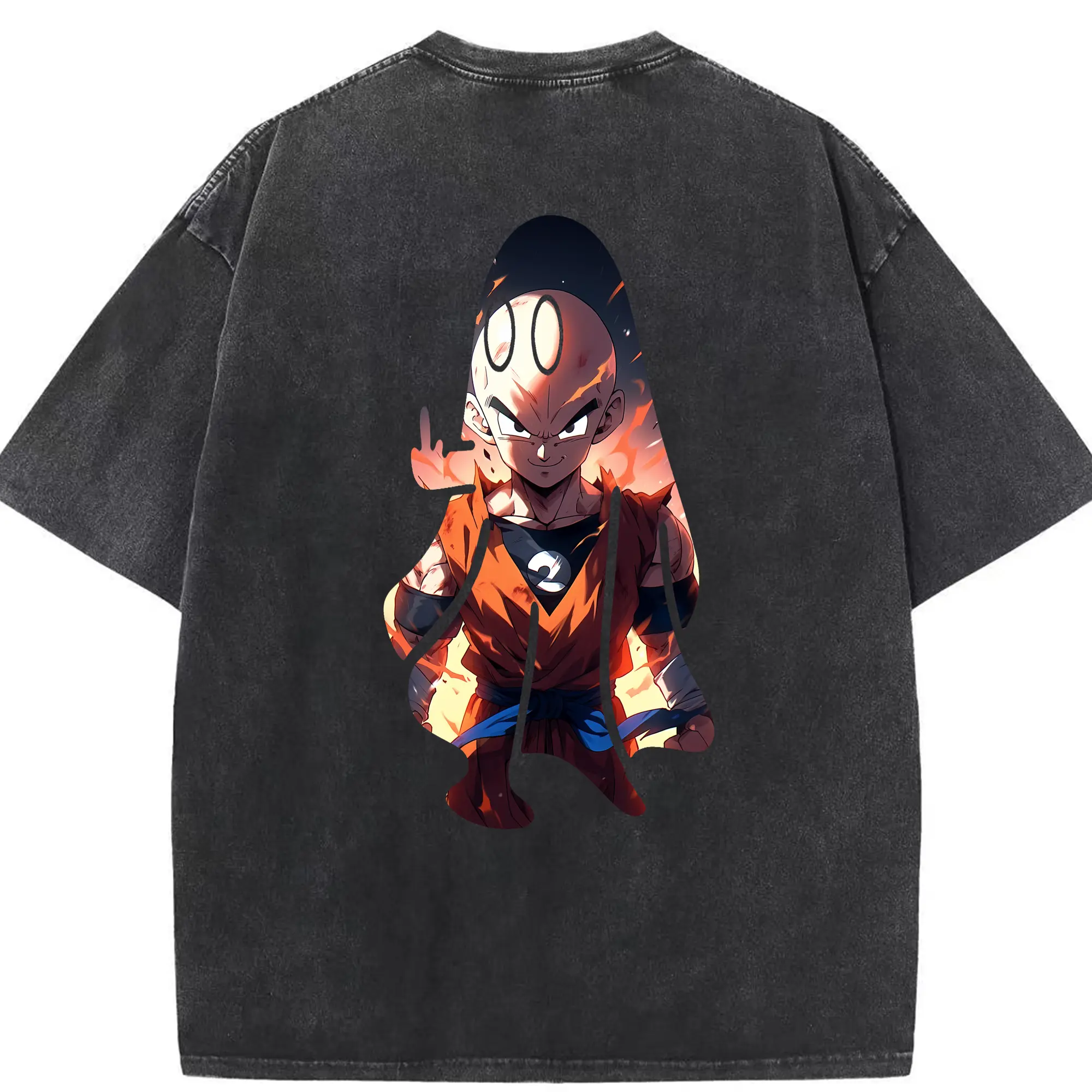 ドラゴンボール グッズクリリン - 綿100％ ヴィンテージ風 半袖Tシャツ ・ 背面プリント ・ 柔らか肌触り ・ 通気性 快適 ・ スポーツ カジュアル 外出用