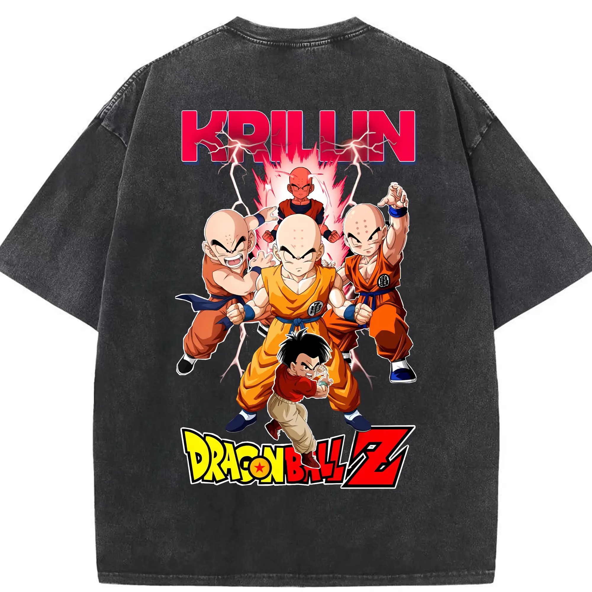ドラゴンボール グッズクリリン - 綿100％ ヴィンテージ風 半袖Tシャツ ・ 背面プリント ・ 柔らか肌触り ・ 通気性 快適 ・ スポーツ カジュアル 外出用