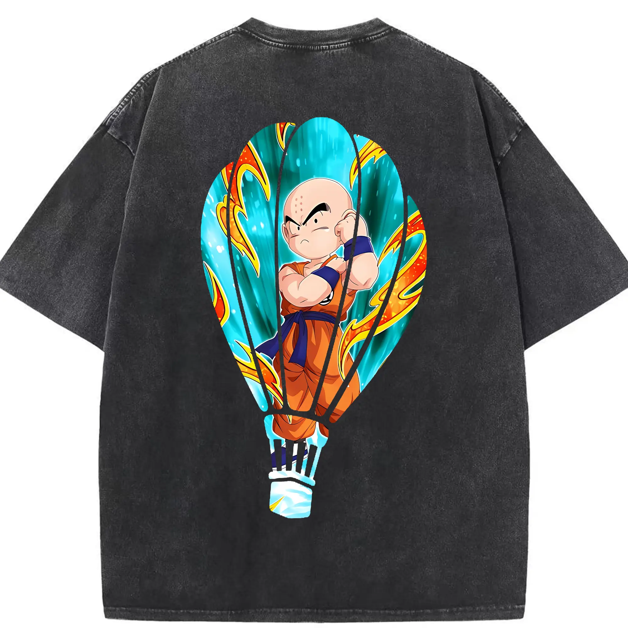 ドラゴンボール グッズクリリン - 綿100％ ヴィンテージ風 半袖Tシャツ ・ 背面プリント ・ 柔らか肌触り ・ 通気性 快適 ・ スポーツ カジュアル 外出用