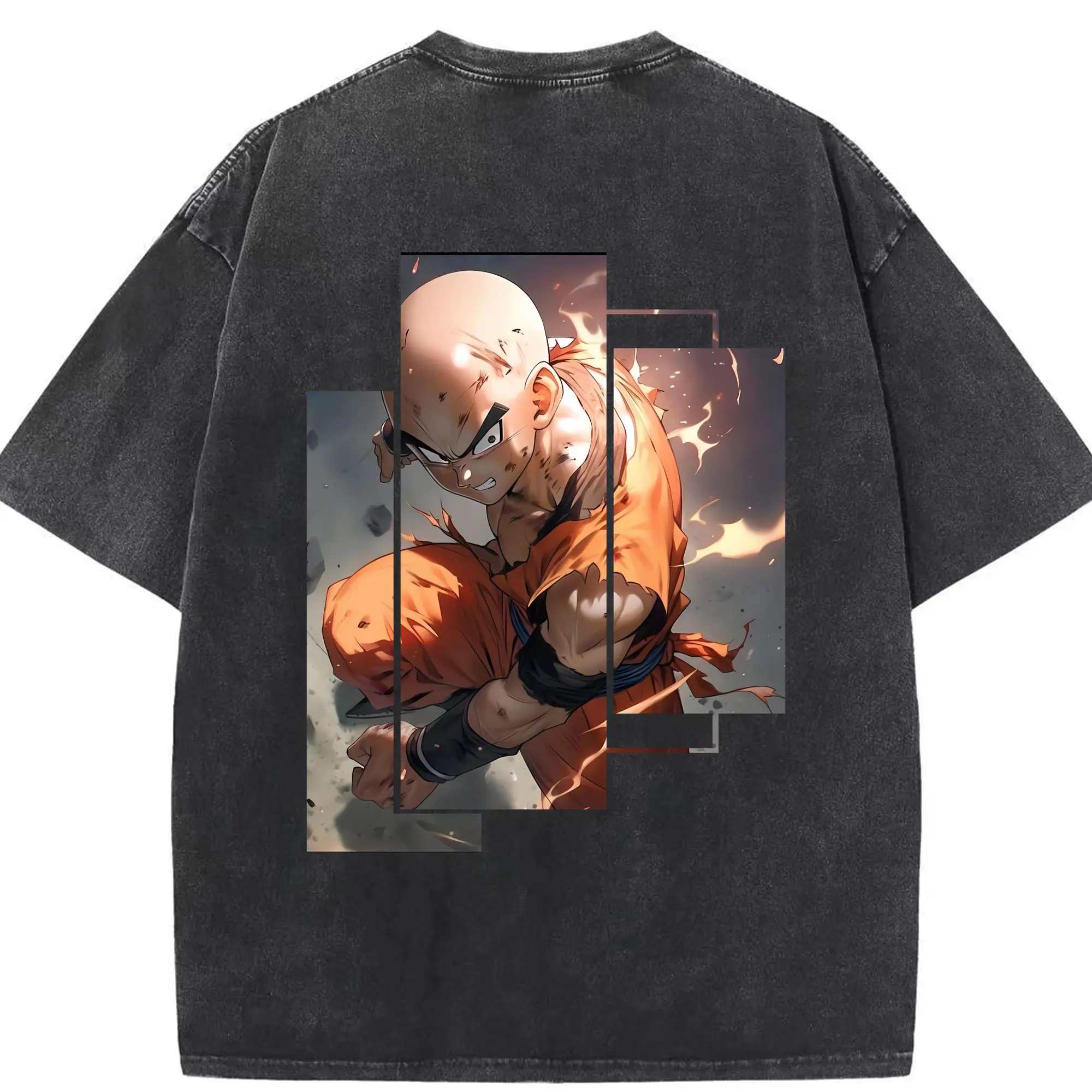 ドラゴンボール グッズクリリン - 綿100％ ヴィンテージ風 半袖Tシャツ ・ 背面プリント ・ 柔らか肌触り ・ 通気性 快適 ・ スポーツ カジュアル 外出用