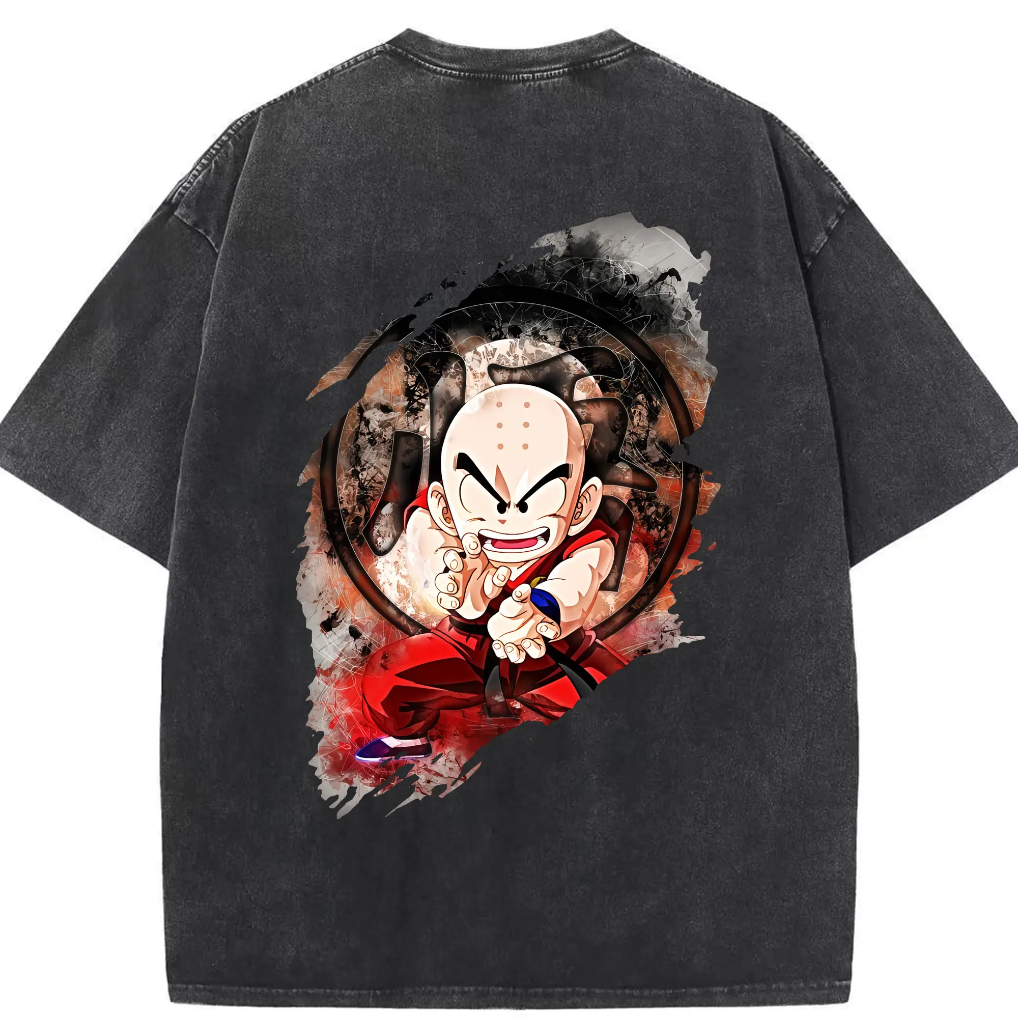 ドラゴンボール グッズクリリン - 綿100％ ヴィンテージ風 半袖Tシャツ ・ 背面プリント ・ 柔らか肌触り ・ 通気性 快適 ・ スポーツ カジュアル 外出用
