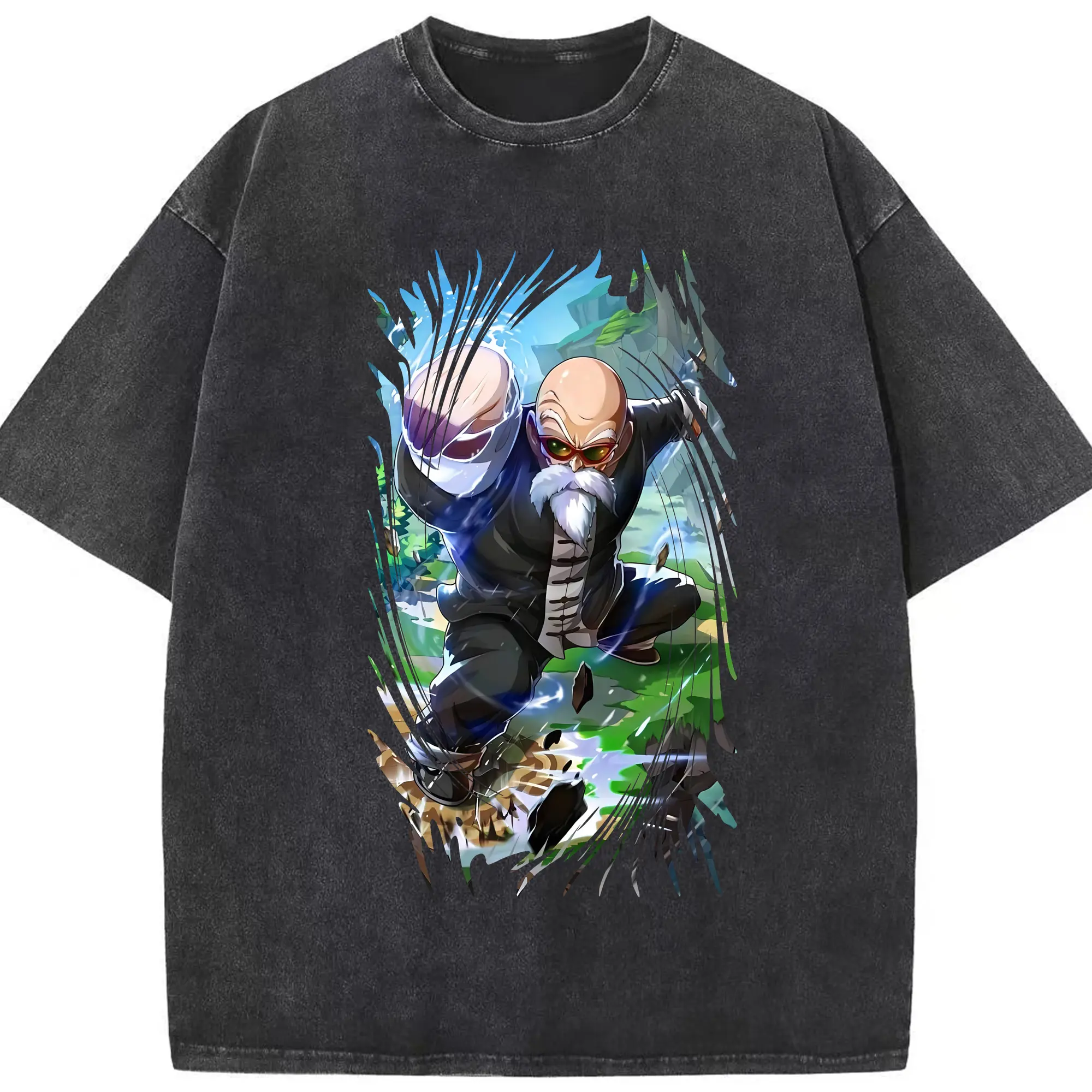 ドラゴンボール グッズ 亀仙人 - 綿100％ ヴィンテージ風 半袖Tシャツ ・ フロントプリント ・ 柔らか肌触り ・ 通気性 快適 ・ スポーツ カジュアル 外出用